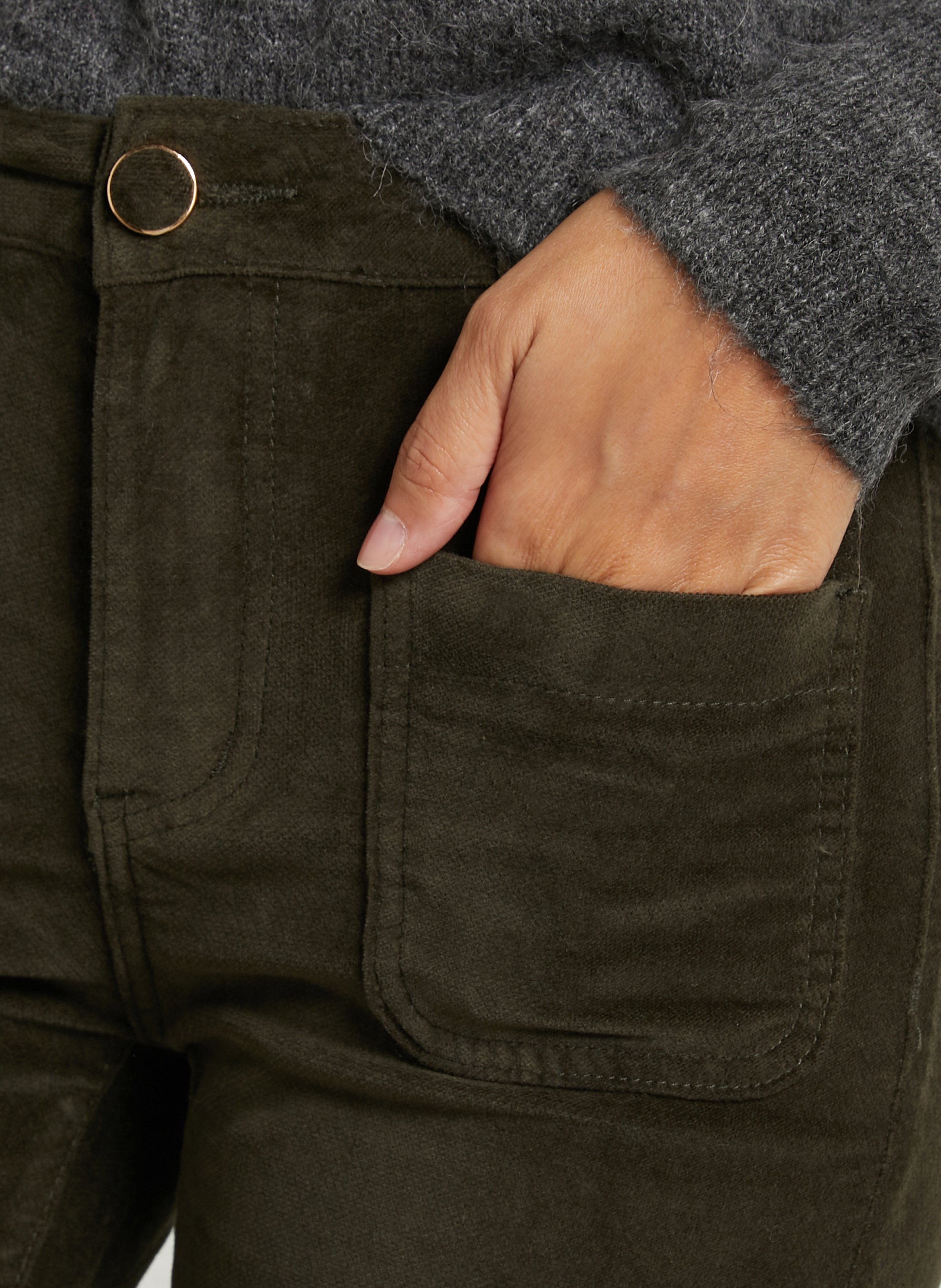 Pantalon flare taille haute en coton mélangé LA PETITE ETOILE Kaki