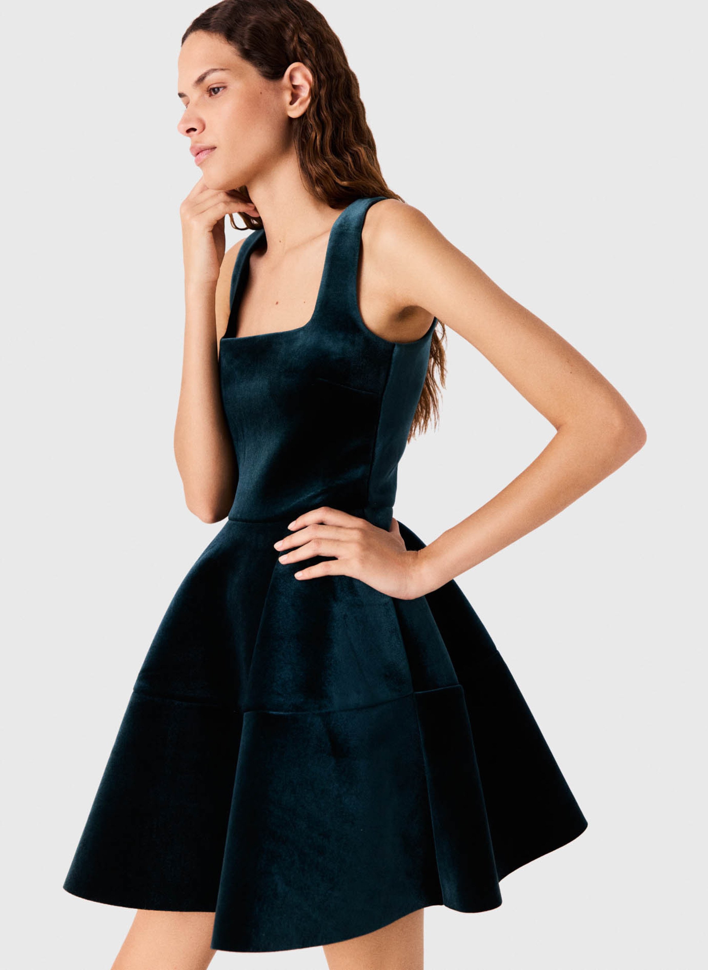 Robe évasée courte en velours MAJE Vert