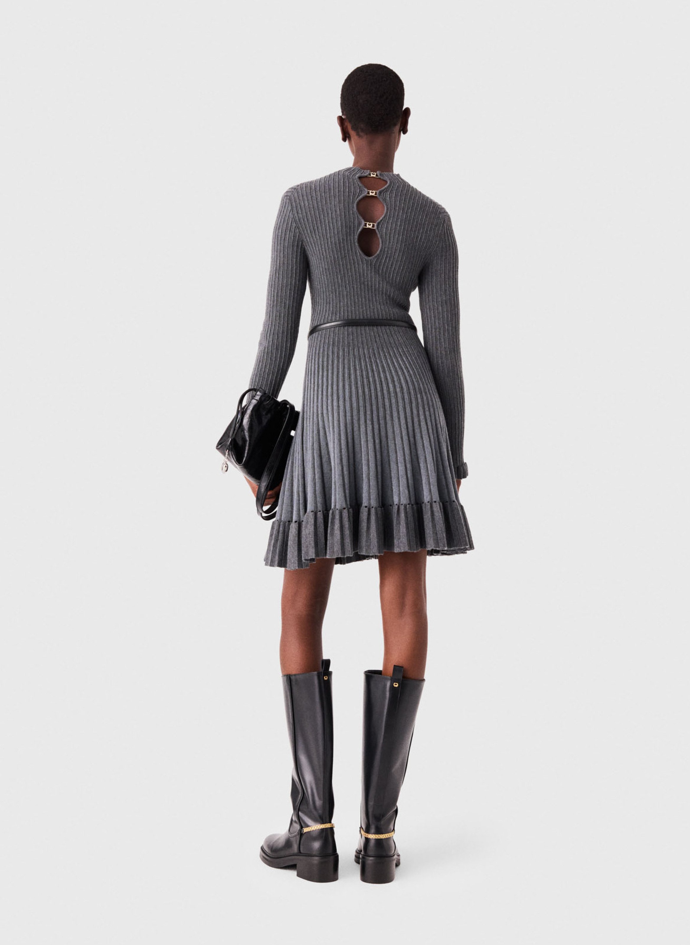 Fitted flared dress with round pleated neckline MAJE Grey