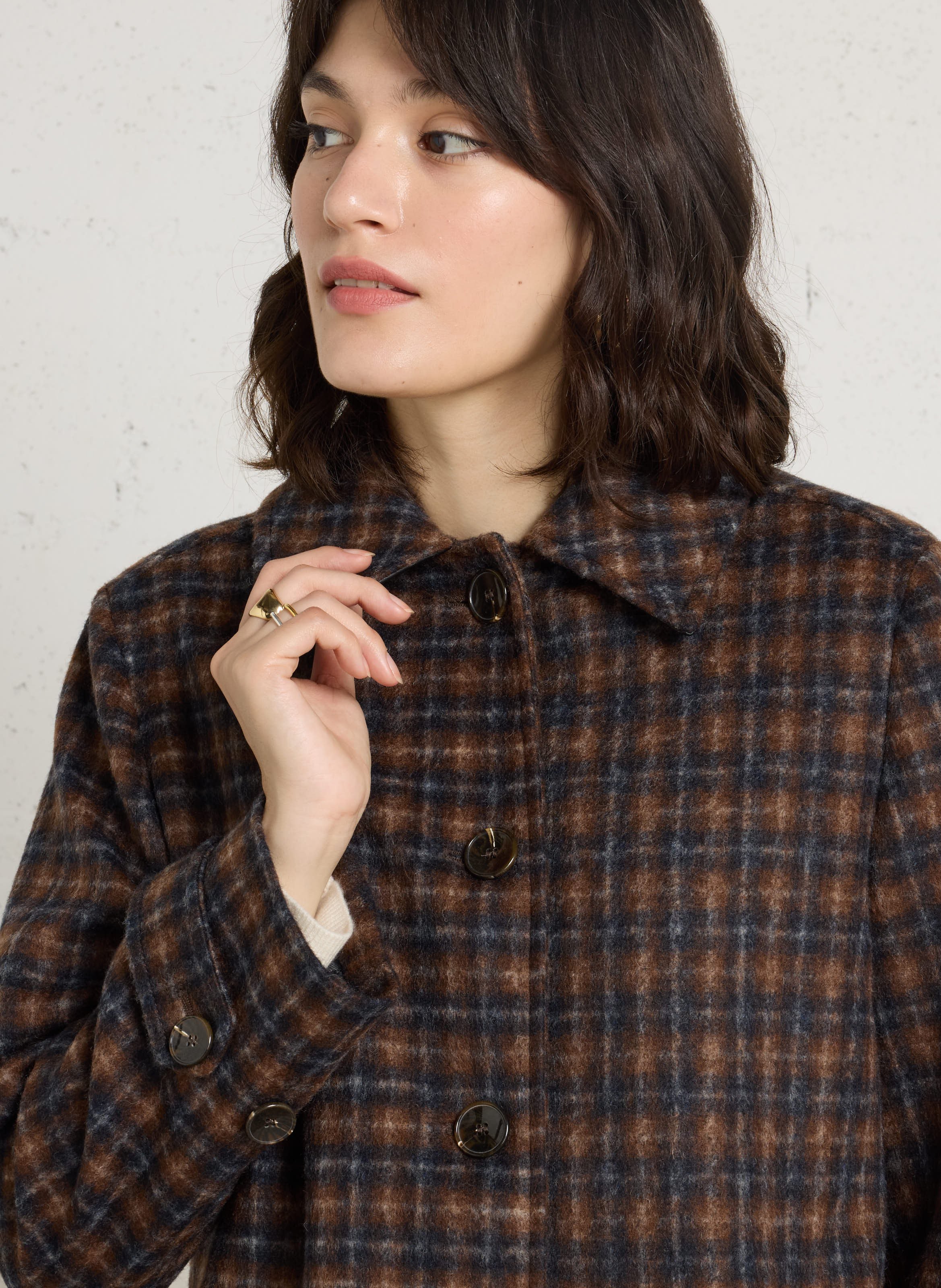 Long straight checked coat MAISON 123 Brown