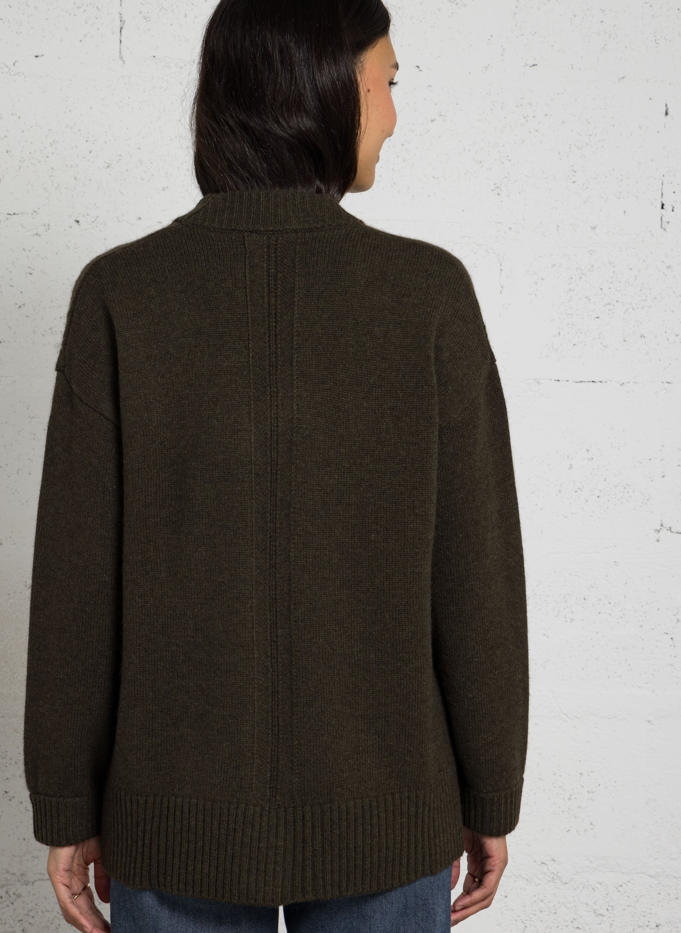 Gilet ample col V en laine MAISON 123 Kaki