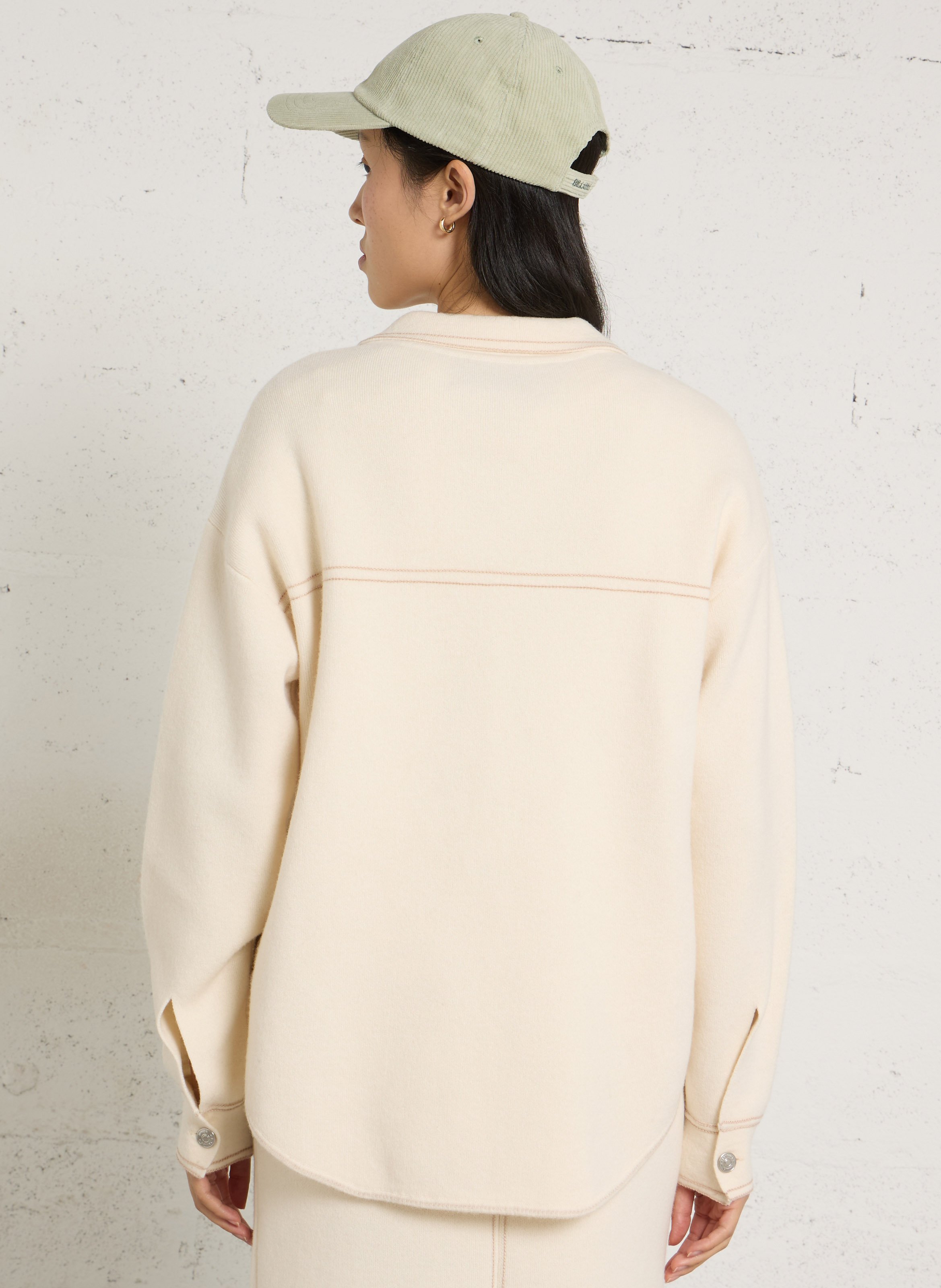 Cardigan ample à surpiqûres en laine BERENICE Blanc