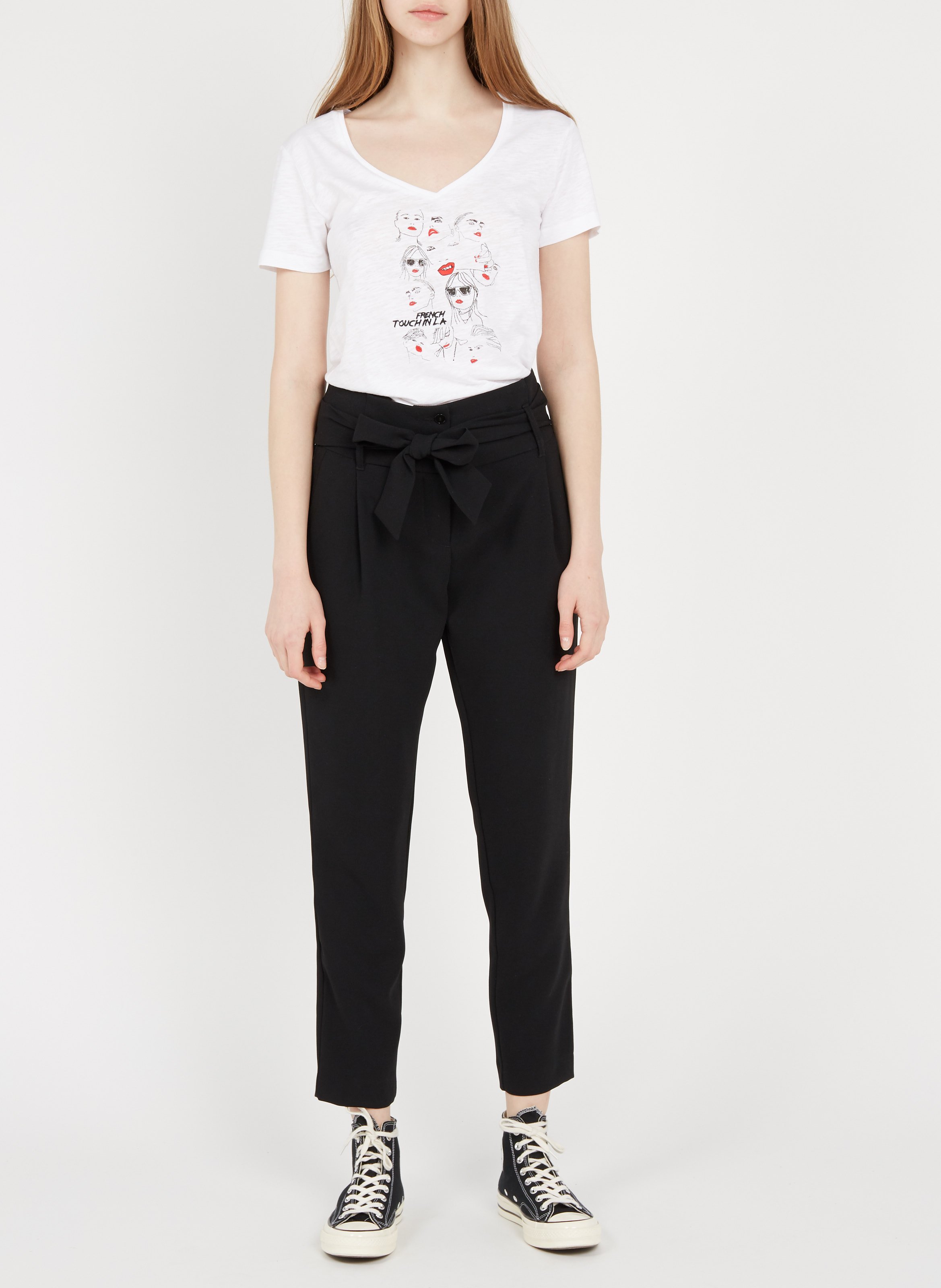 Pantalon carotte taille haute en crêpe IKKS Noir