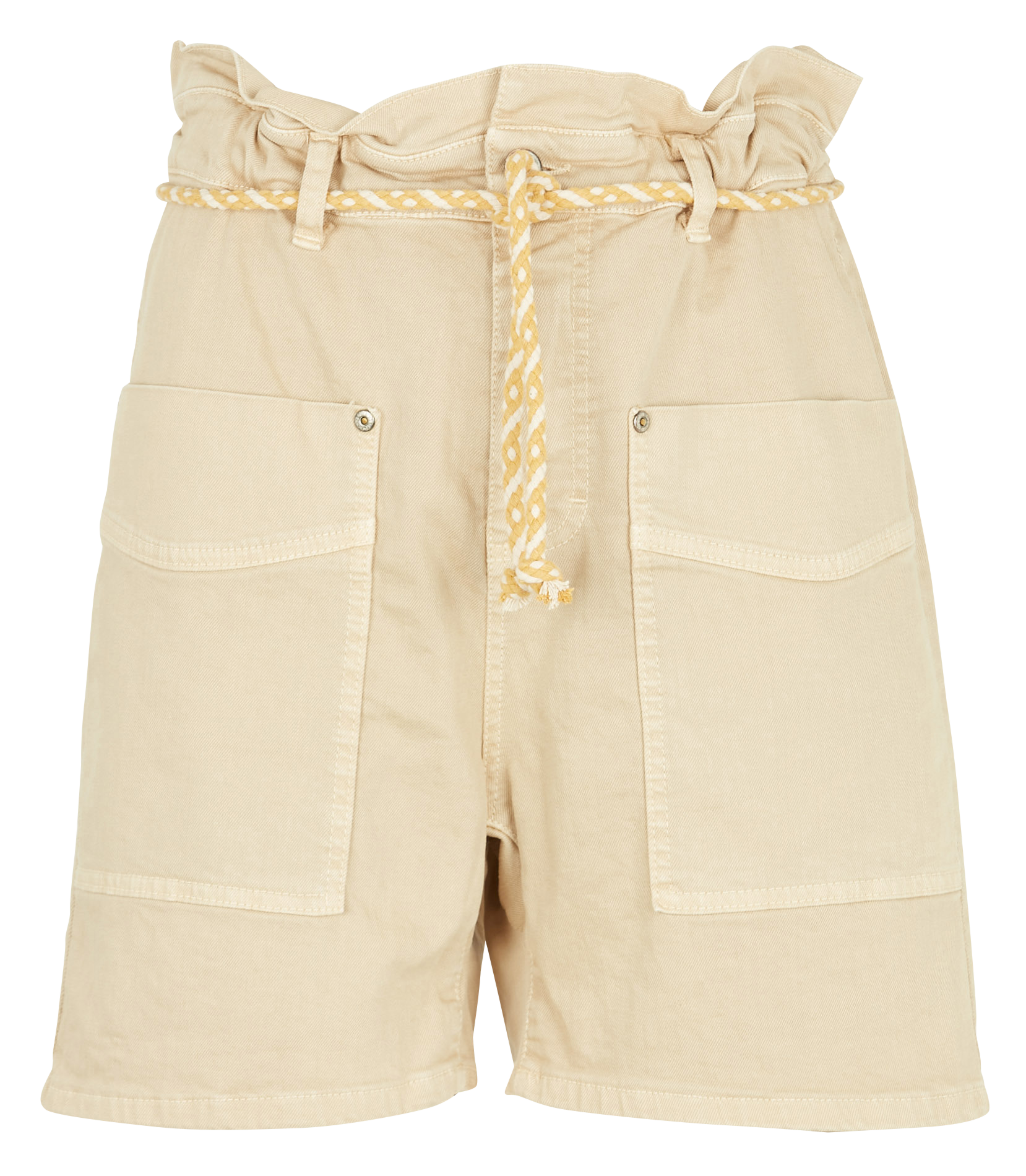 High-waisted gathered cotton-blend shorts PLEASE