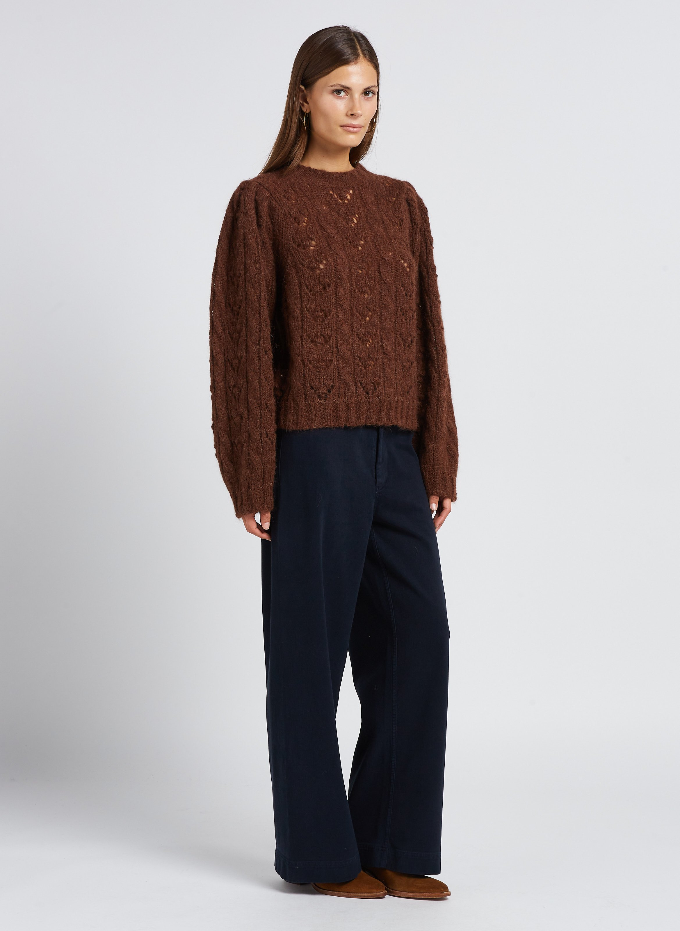 Regular-fit wool-blend sweater with round neckline BELLEPIECE Brown