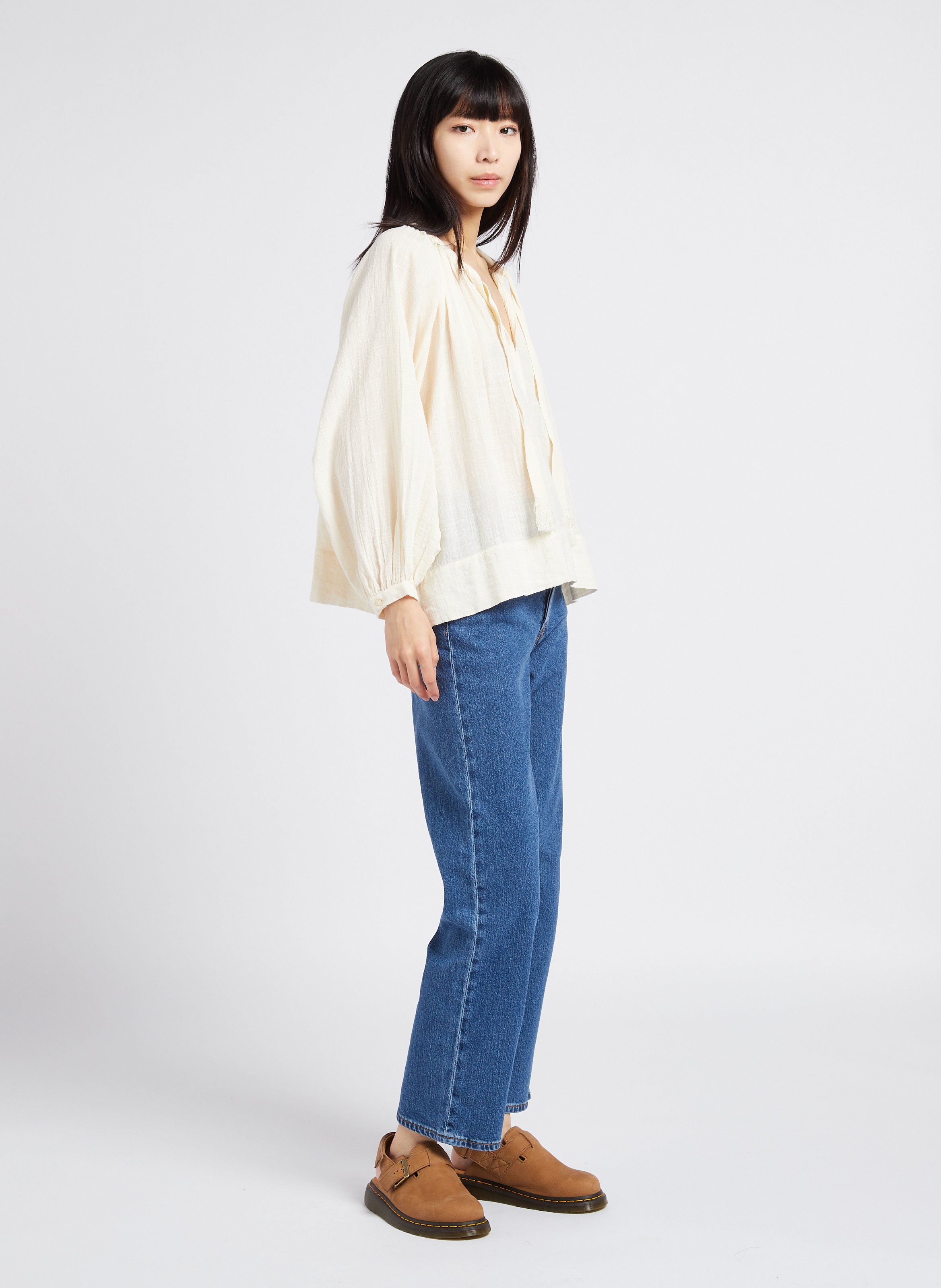 Loose-fit textured blouse SWILDENS White