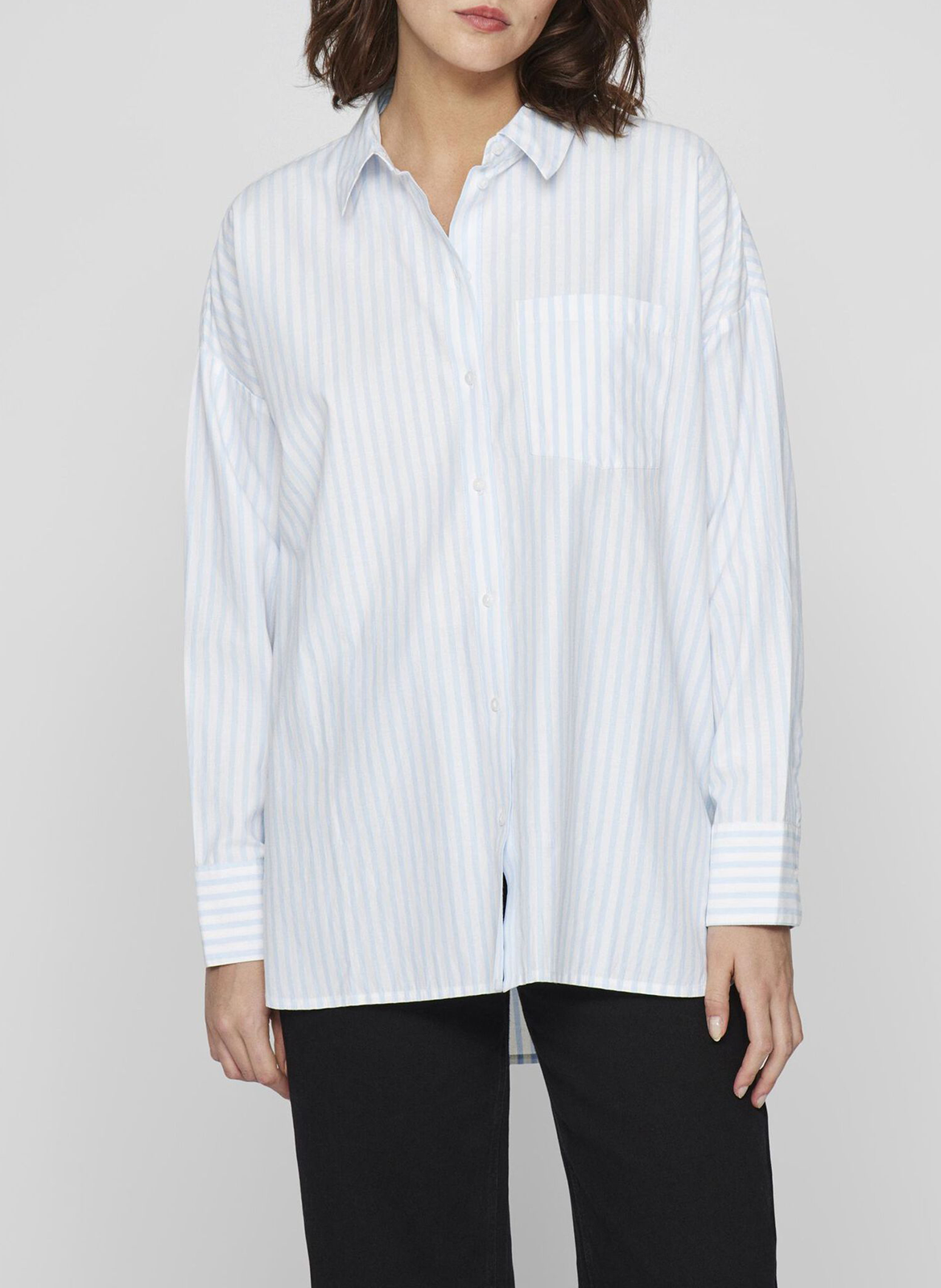 Striped cotton shirt with classic collar VILA Blue