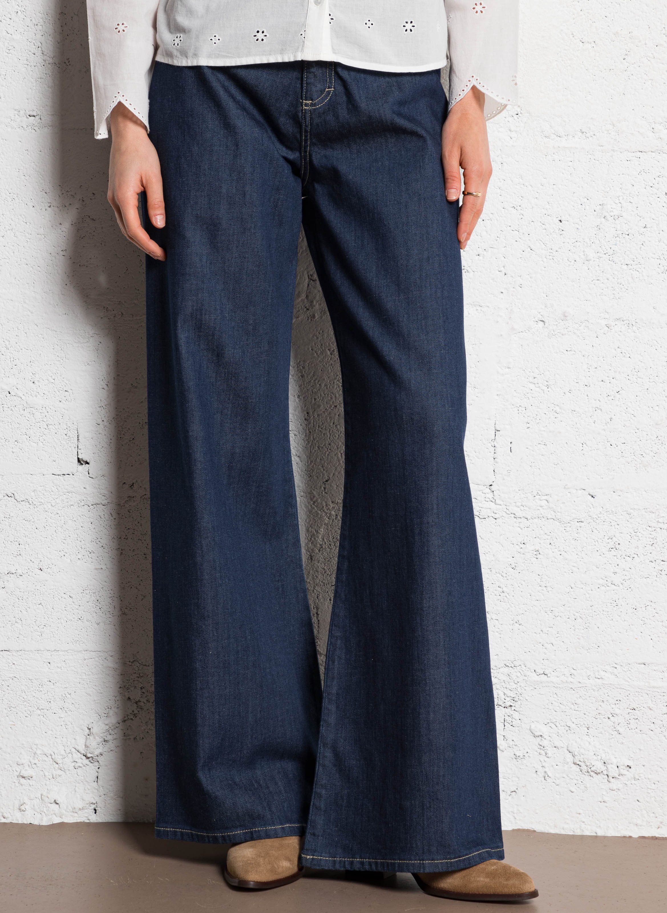 Jean flare en coton mélangé PLEASE Bleu