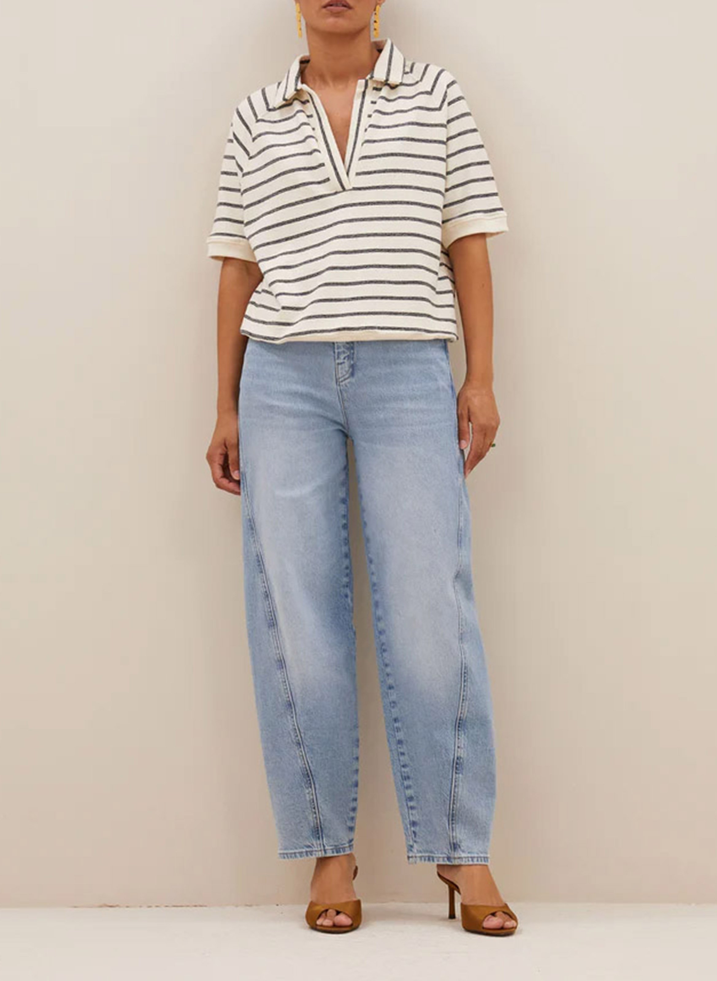 Gestreiftes Rundhals-T-Shirt aus Bio-Baumwolle Schwarz