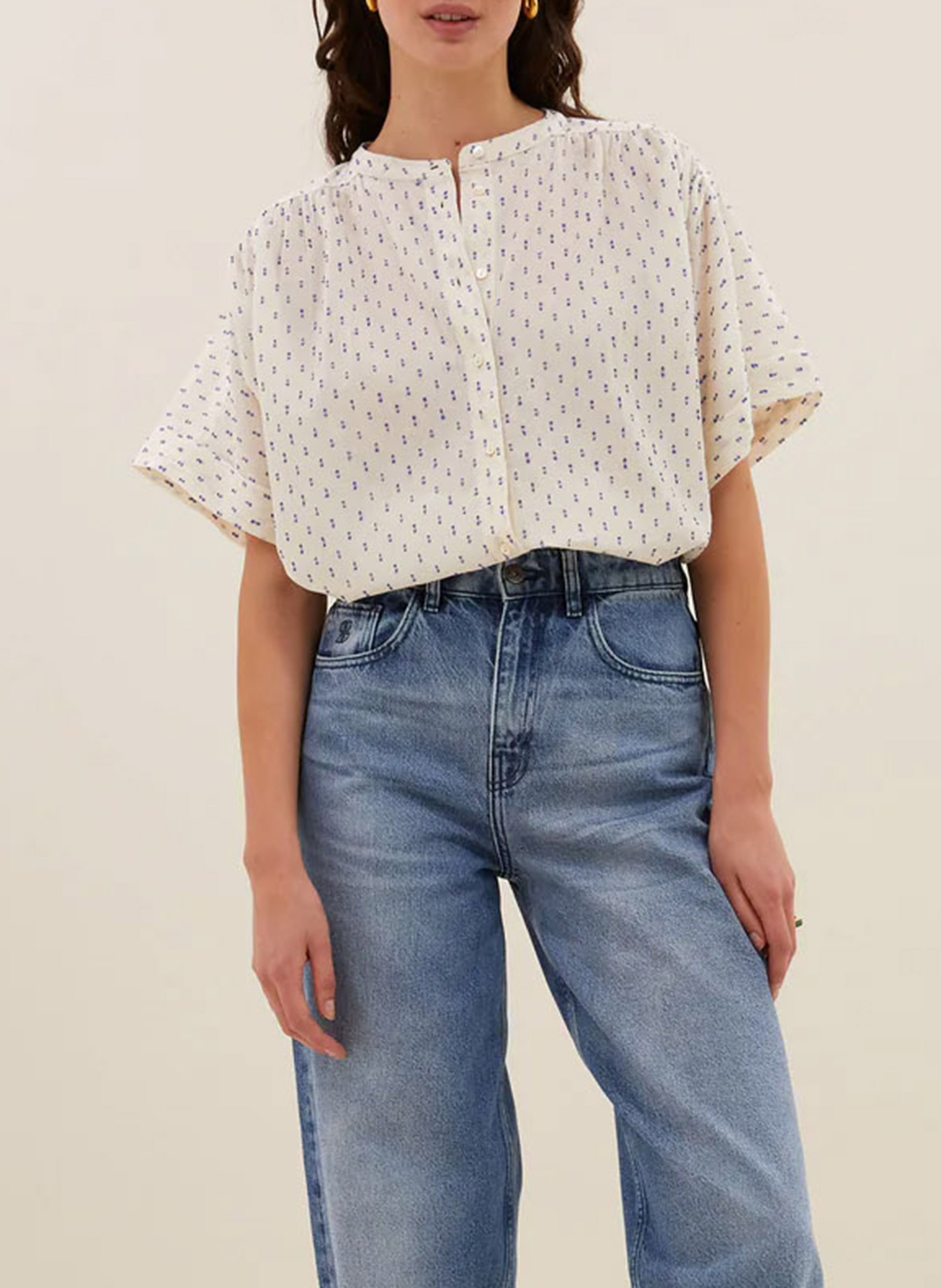 Round-neck printed blouse BY BAR Grey