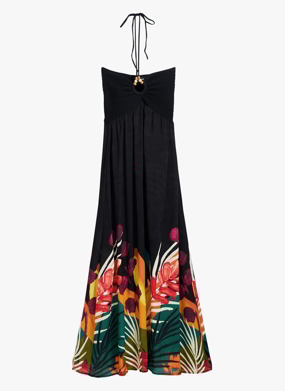 Vestido largo con escote en forma de corazón Negro Desigual