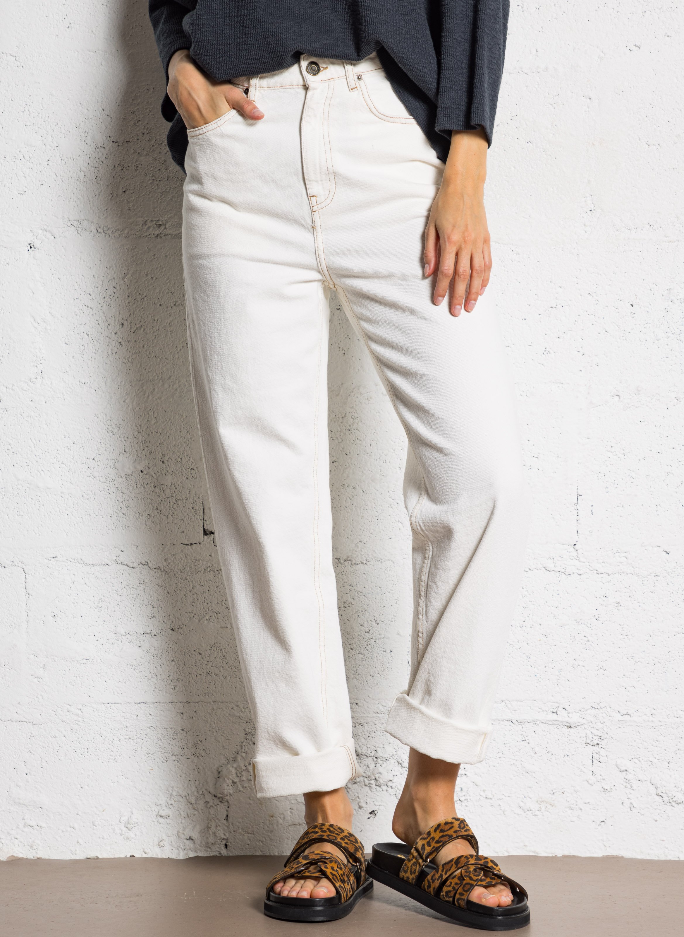 Rechte jeans - gerecyclede katoenblend AMERICAN VINTAGE Wit