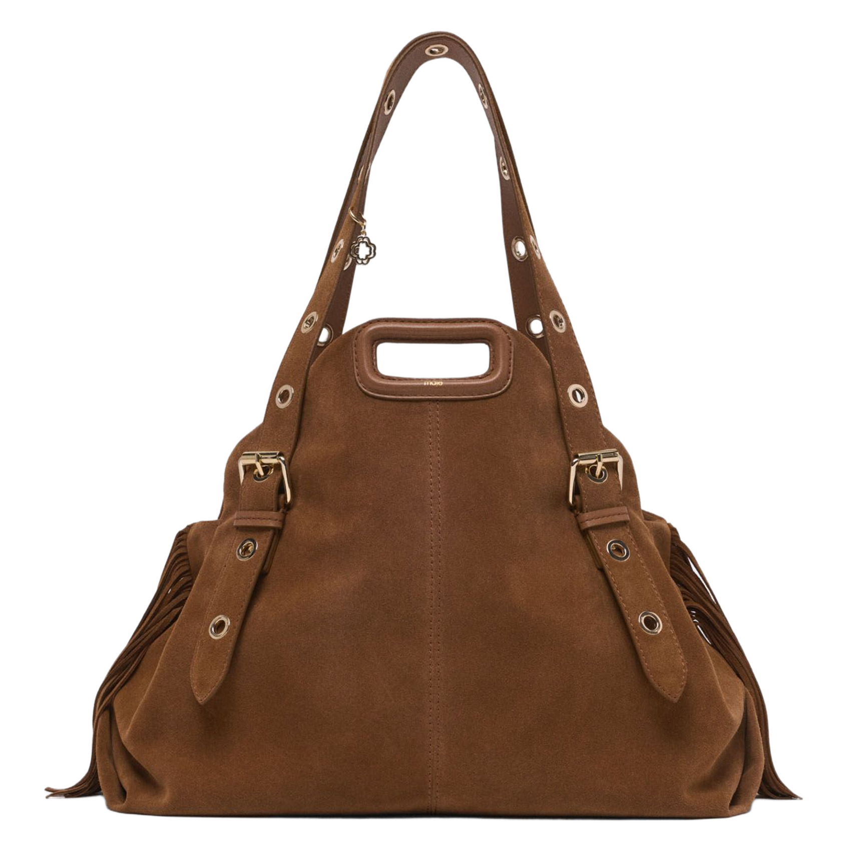 Sac porté épaule franges en cuir suédé MAJE Marron