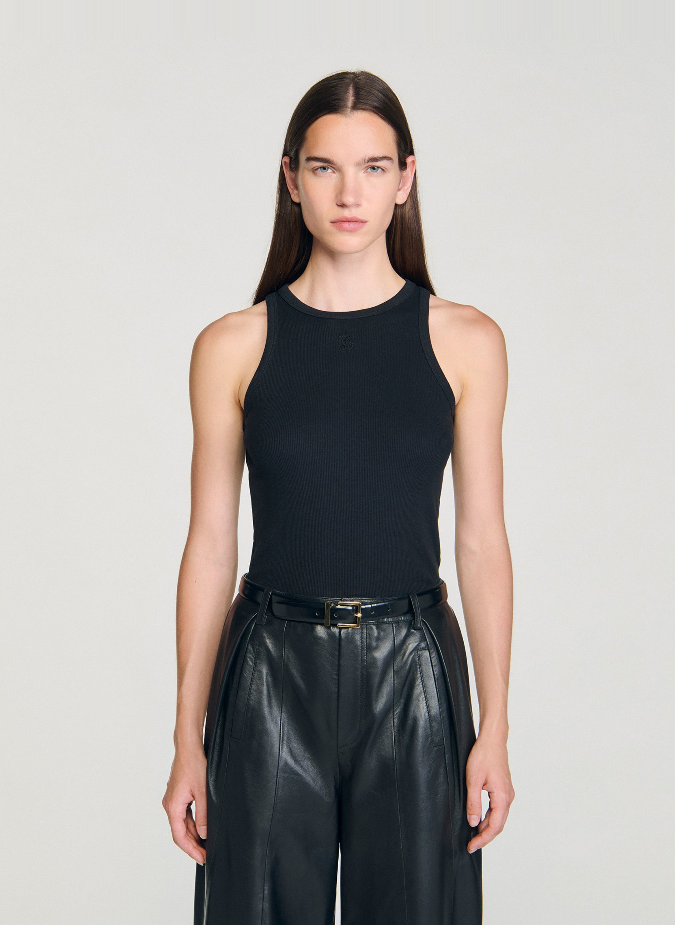 Débardeur col rond en coton SANDRO Noir