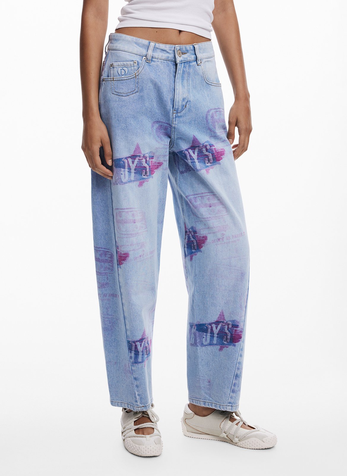 Washed denim balloon jeans with patterns Bleu Desigual Washed denim balloon jeans with patterns Bleu Desigual