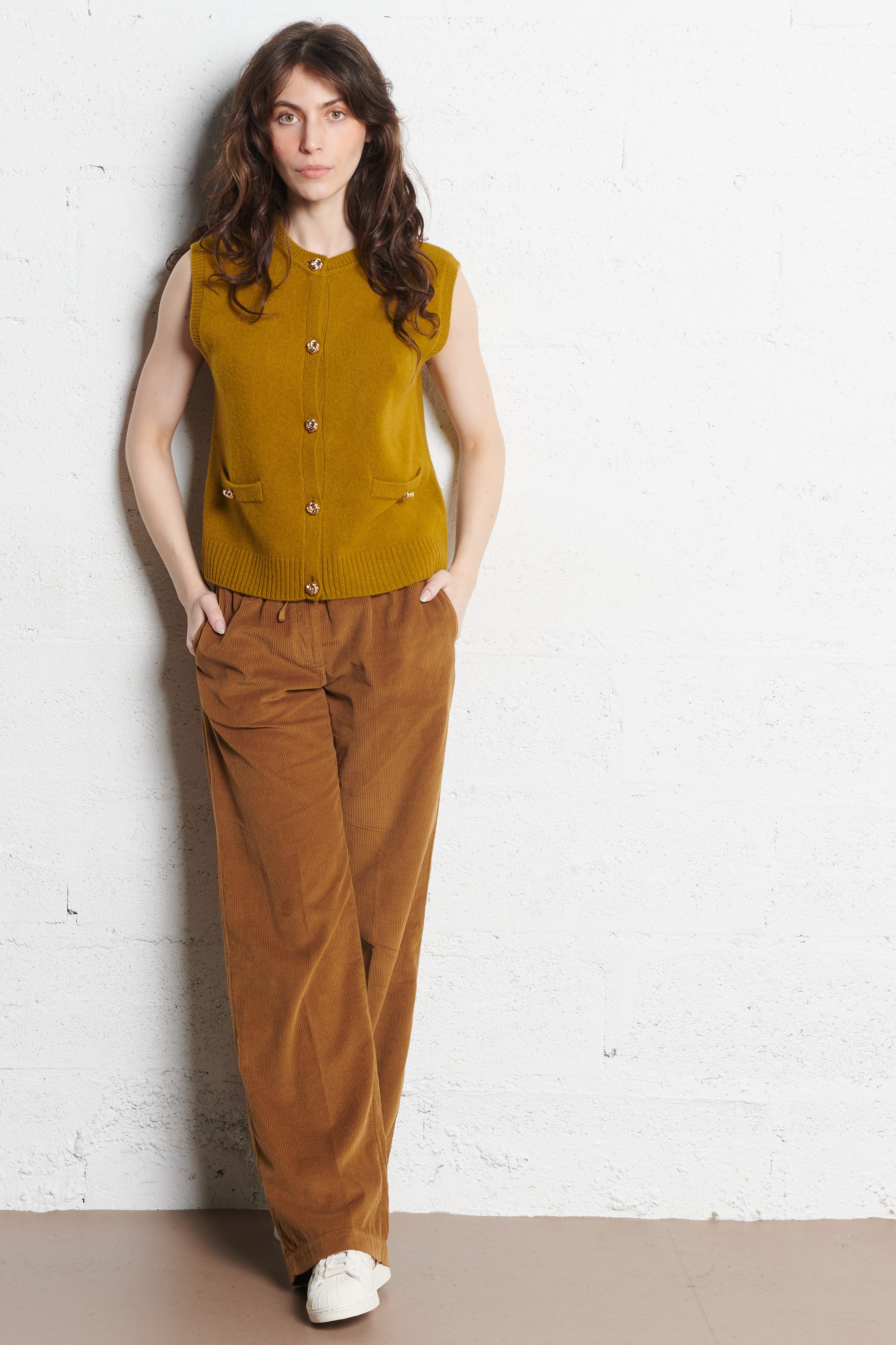 Sleeveless Straight Wool and Cashmere Vest PETITE MENDIGOTE Green