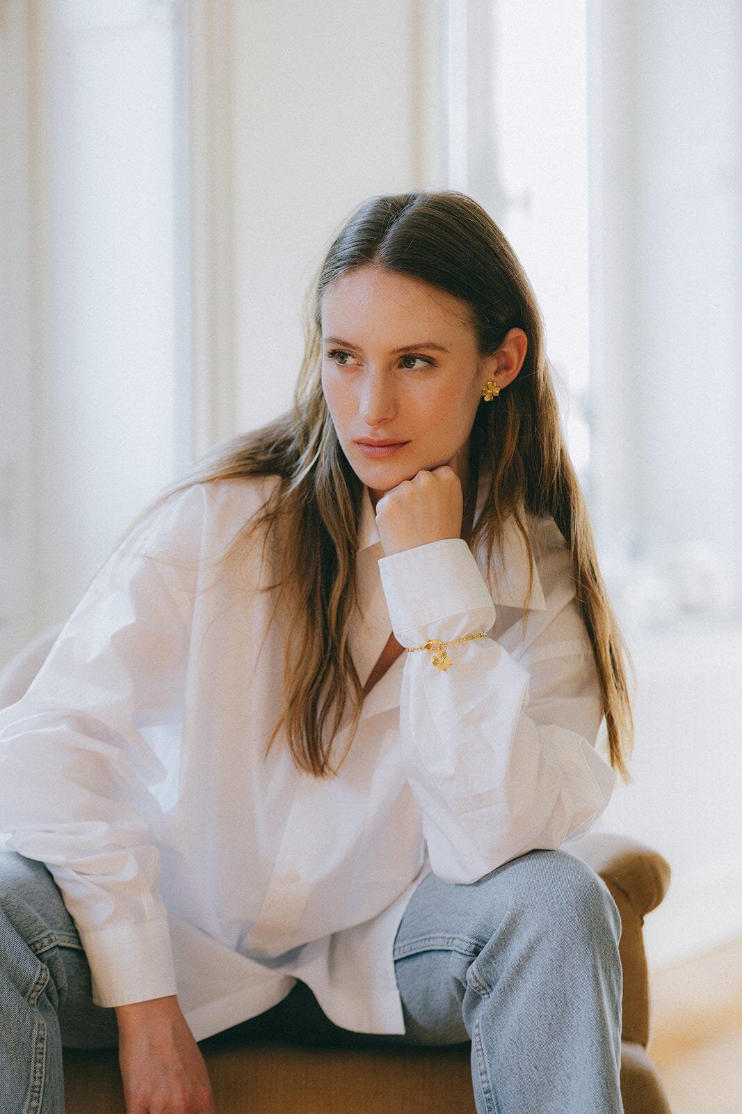 Clover gold-plated stud earrings MONSIEUR SIMONE Golden