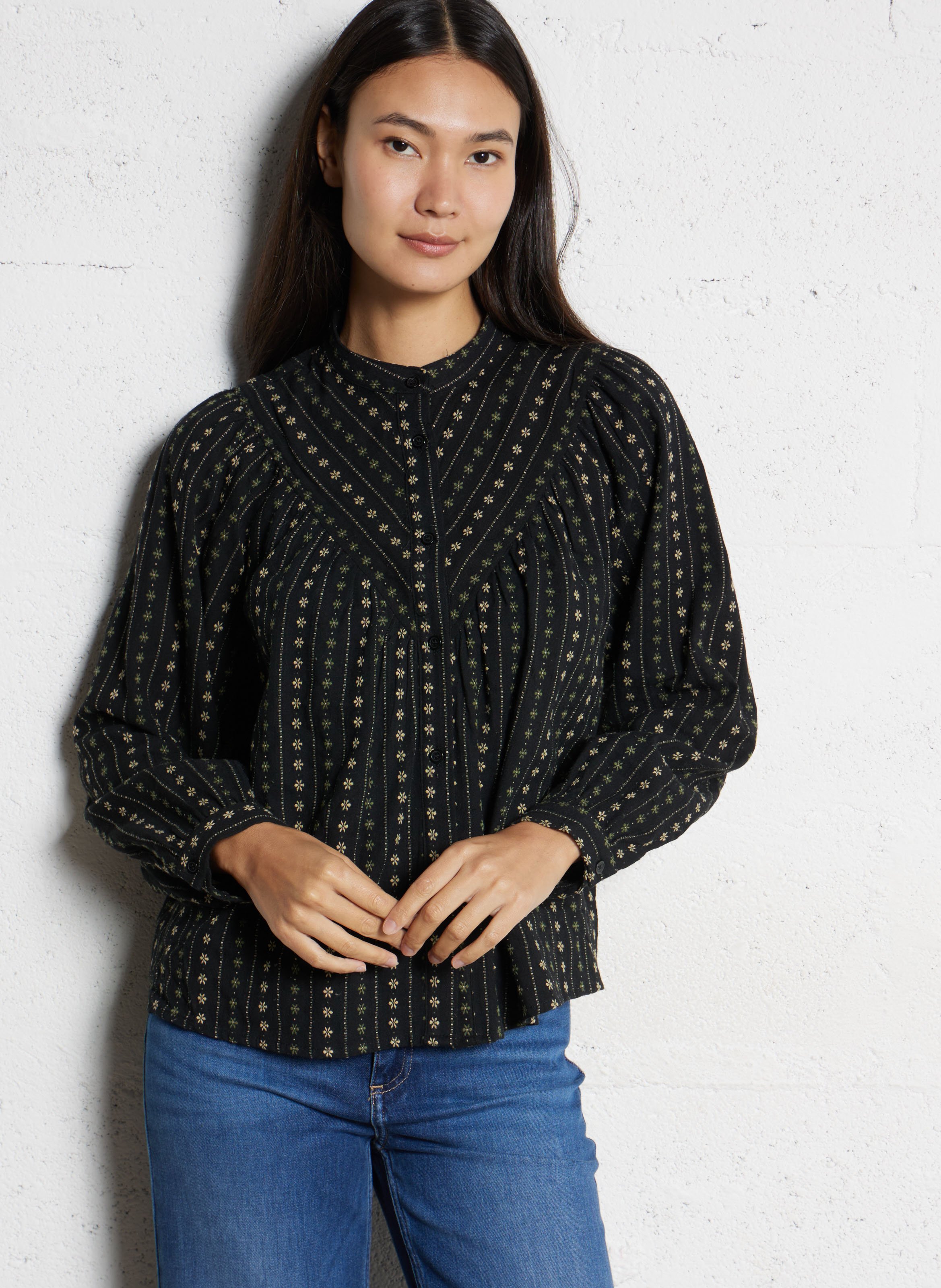 Baumwollbluse mit V-Ausschnitt THE KORNER Schwarz