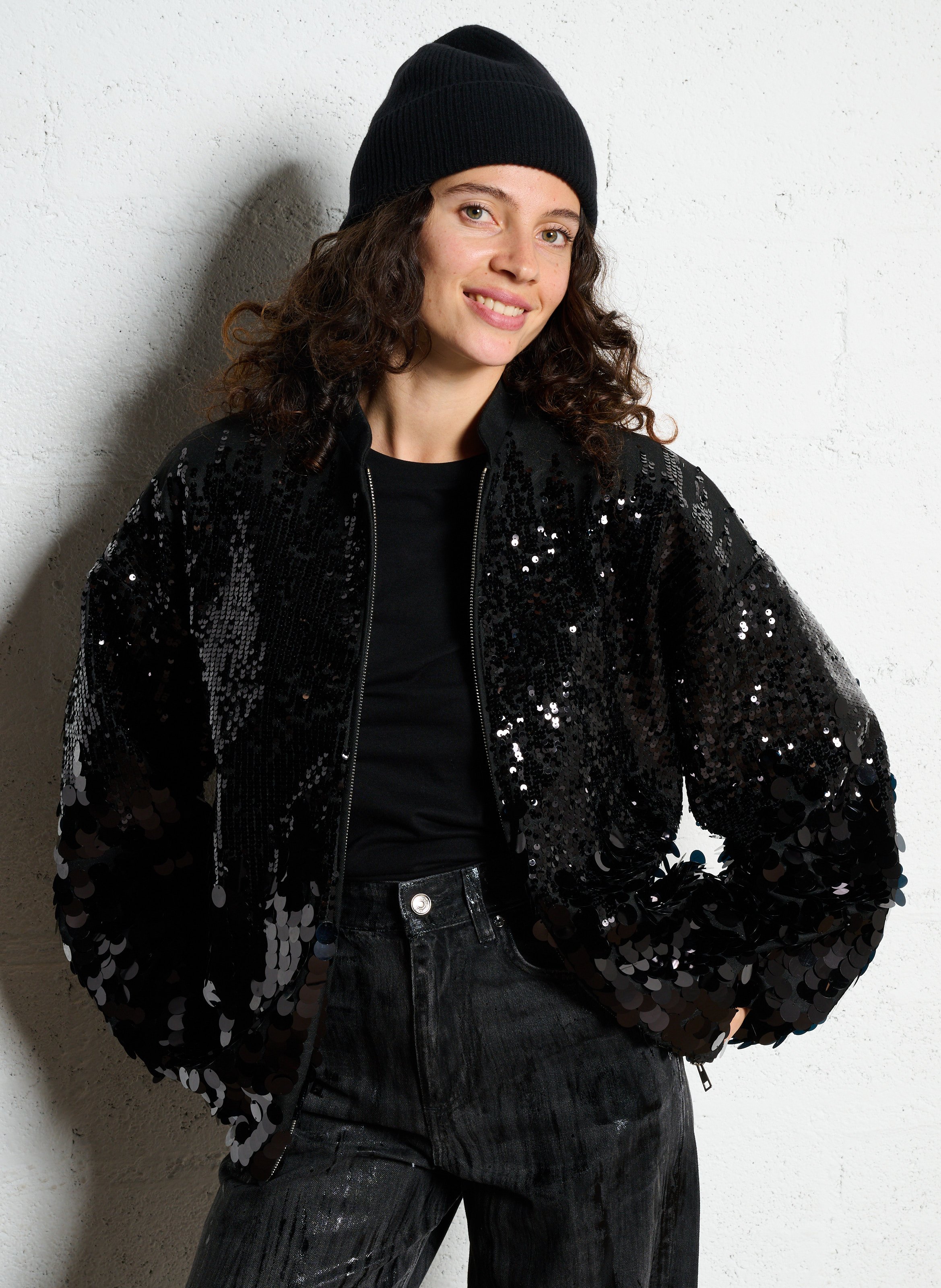 Blouson ample zippé à sequins IMPERIAL Noir