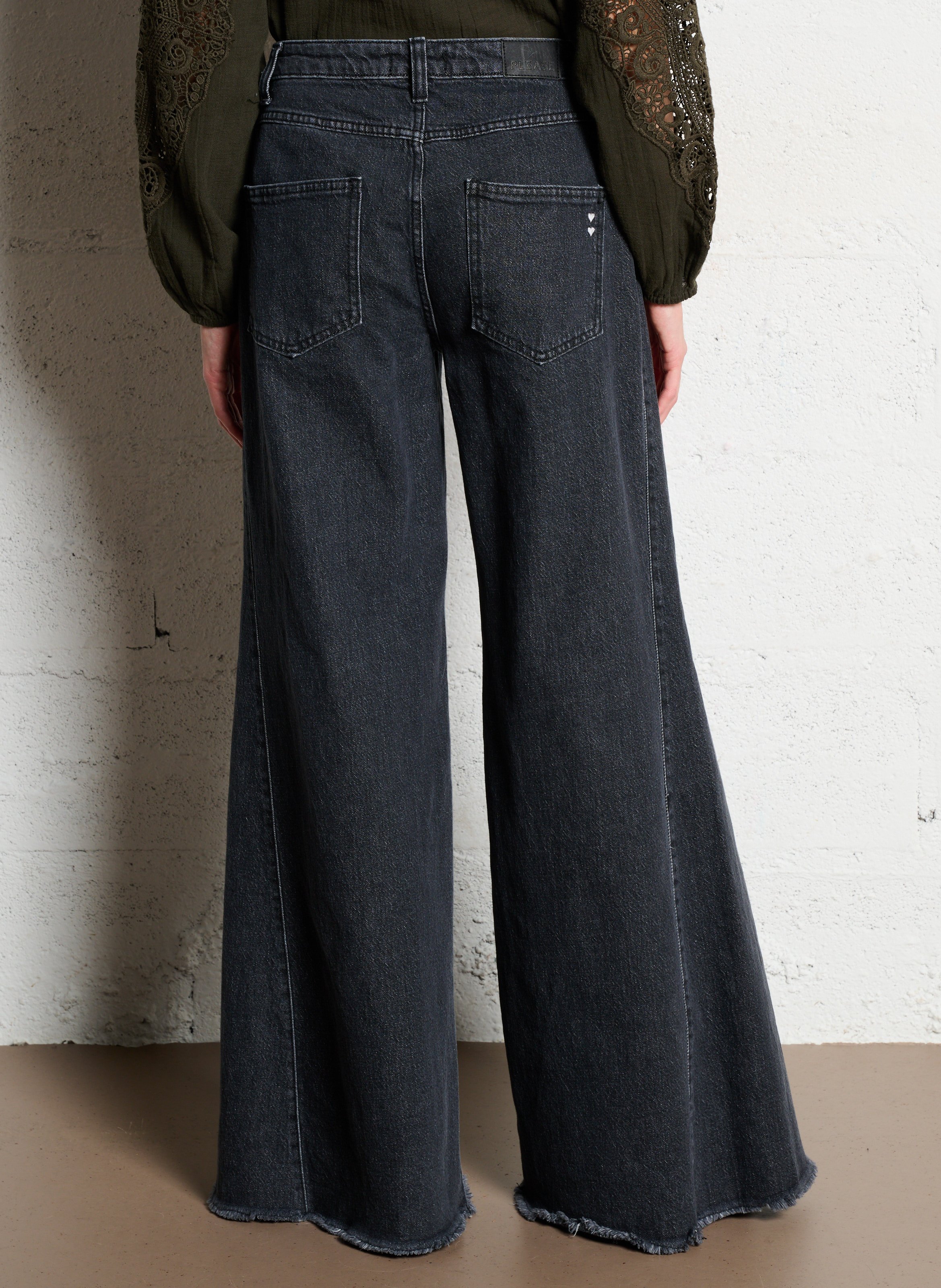 Jean flare taille haute en coton PLEASE Noir