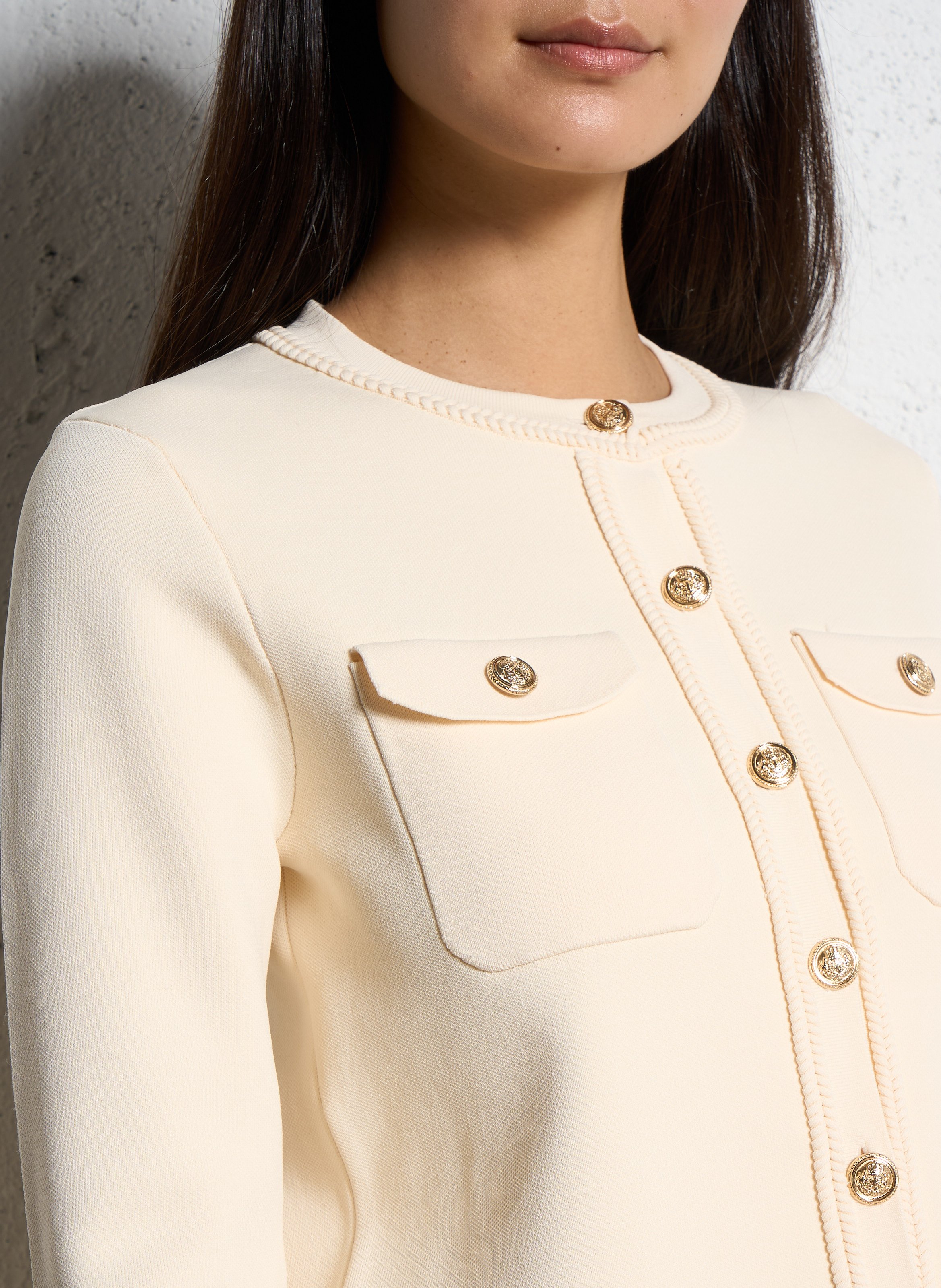 Gilet droit tressé manches longues  SUNCOO Blanc