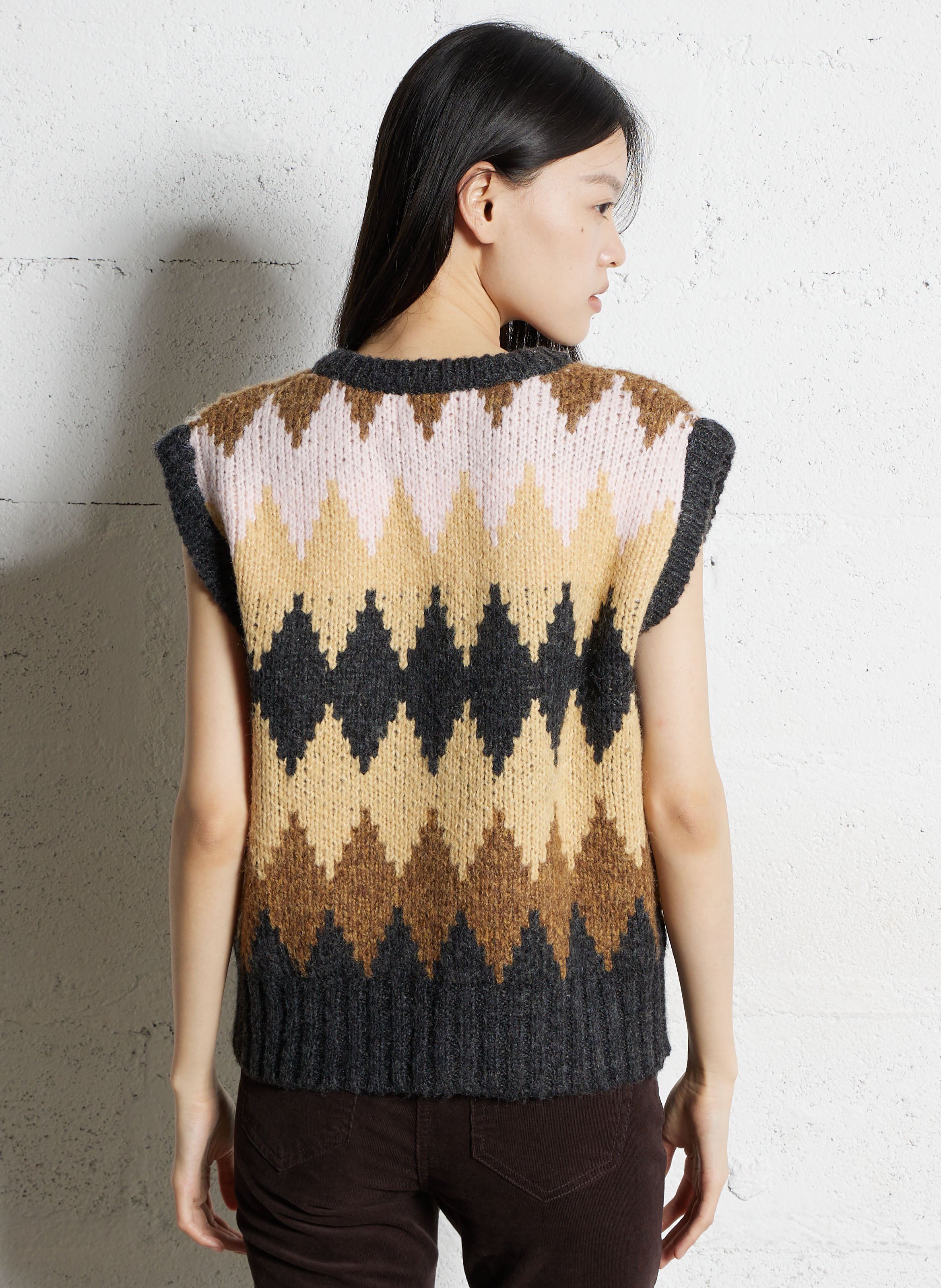 Pull droit col V en maille jacquard MAISON 123 Beige