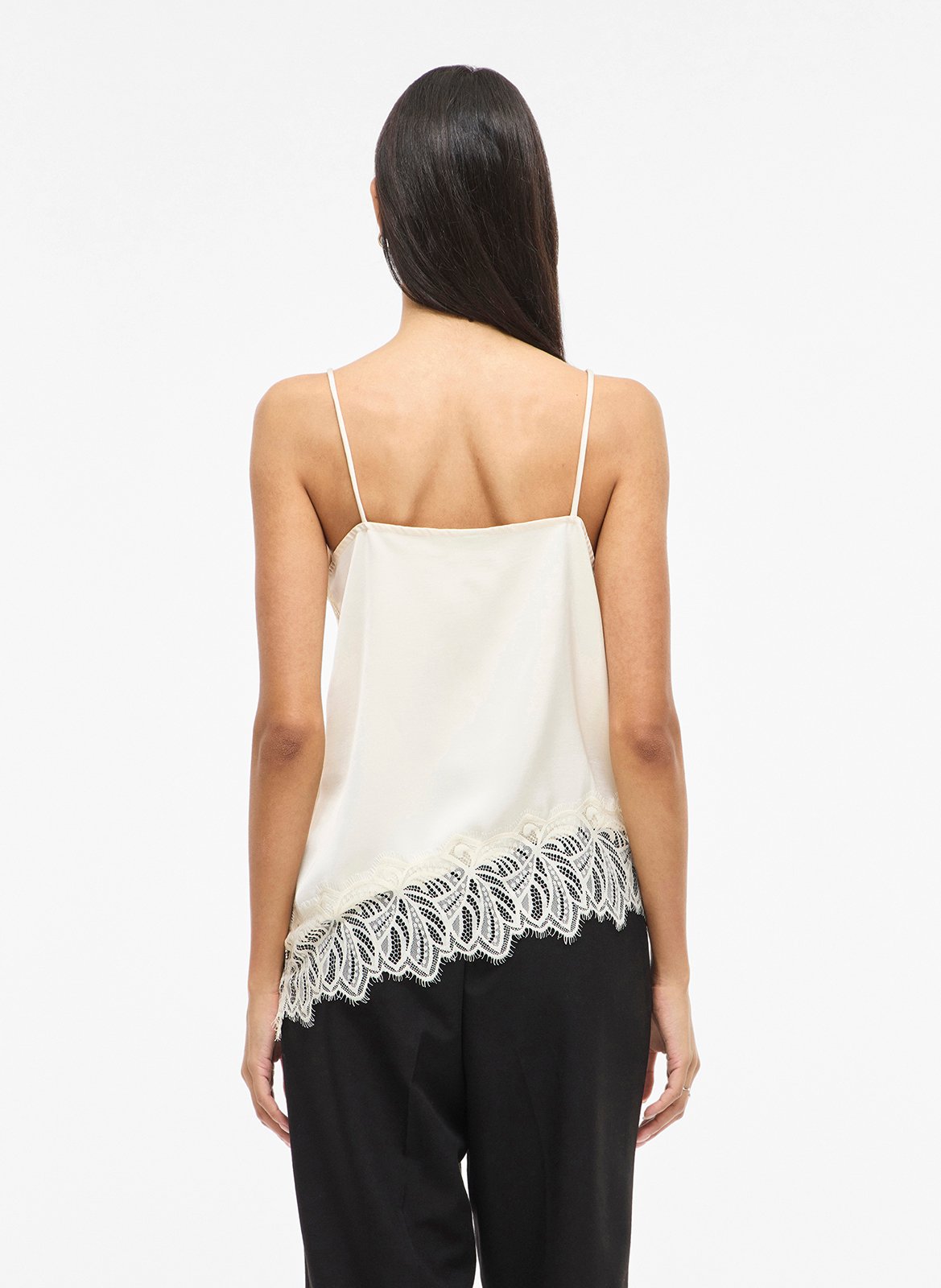 Top met effen kanten bandjes VILA Beige