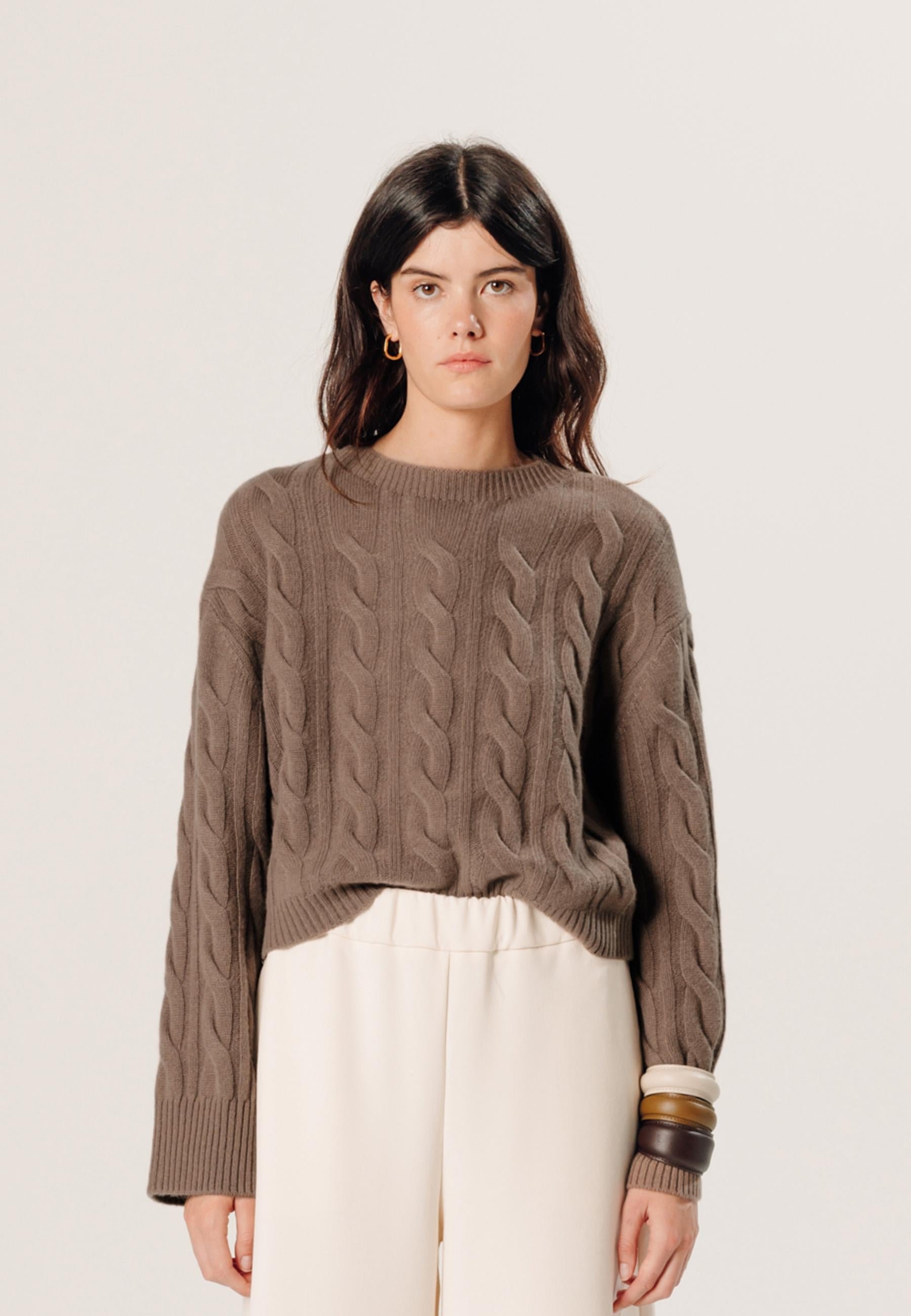 Short twisted cashmere sweater RODIER Brown