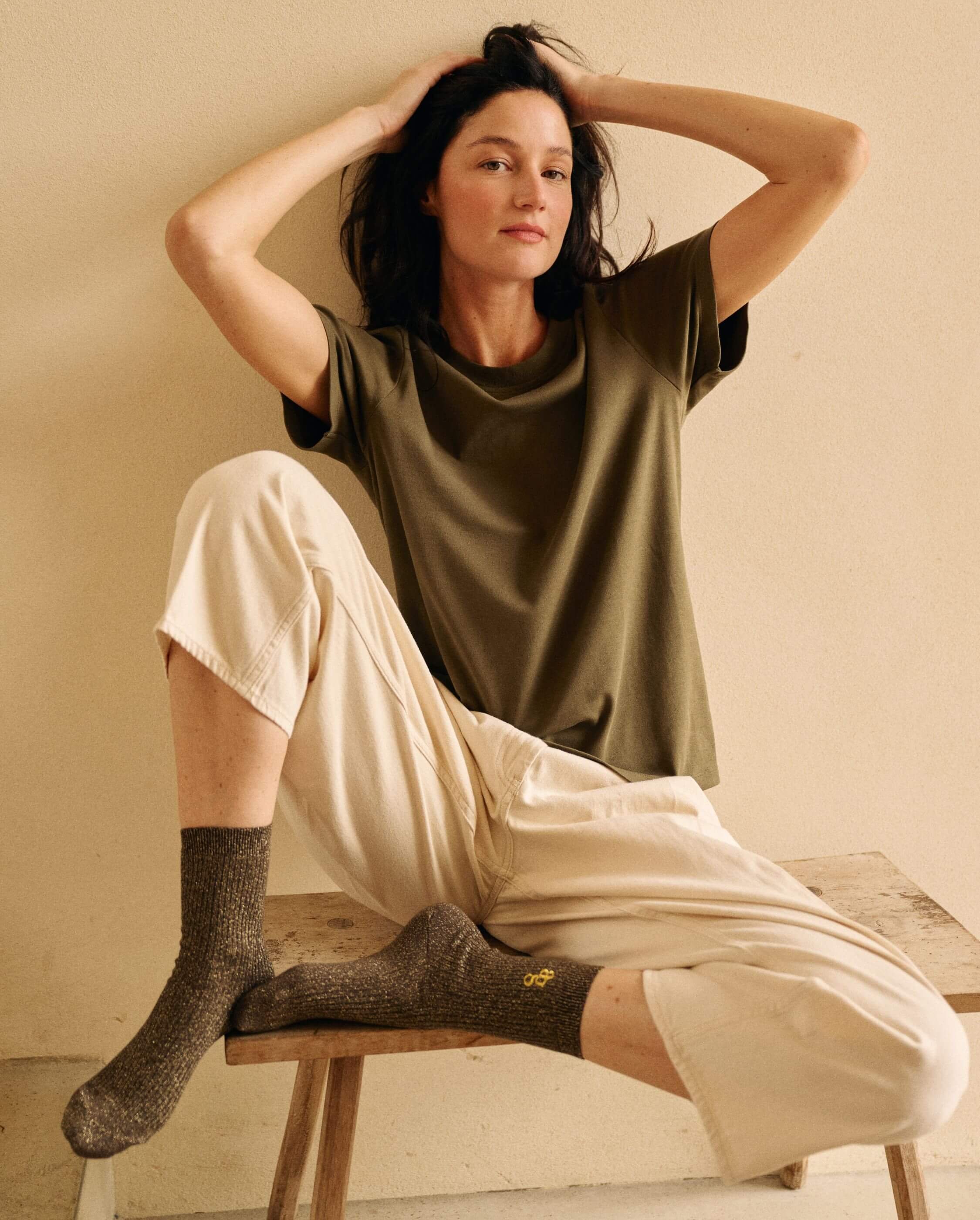 Pack of 3 pairs of women's socks, khaki ANGARDE Khaki