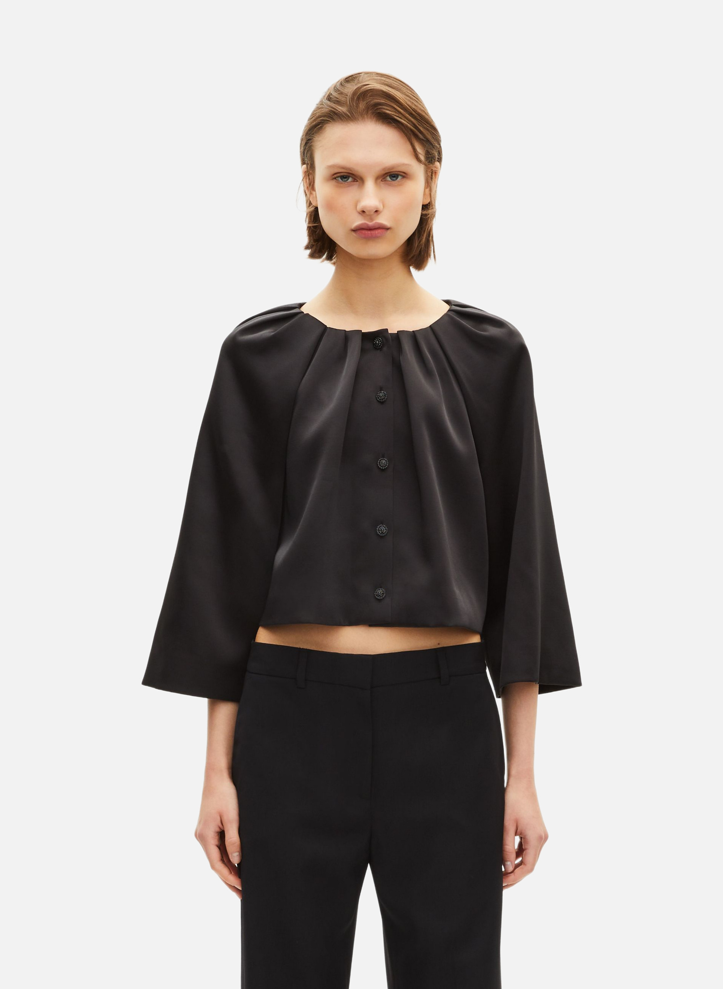 Short cape effect satin jacket THE KOOPLES Black