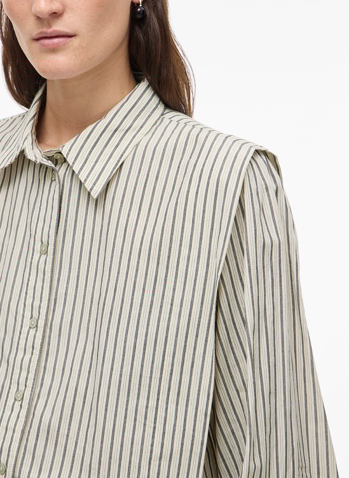Oversized striped organic cotton shirt ROUGE EDIT Beige