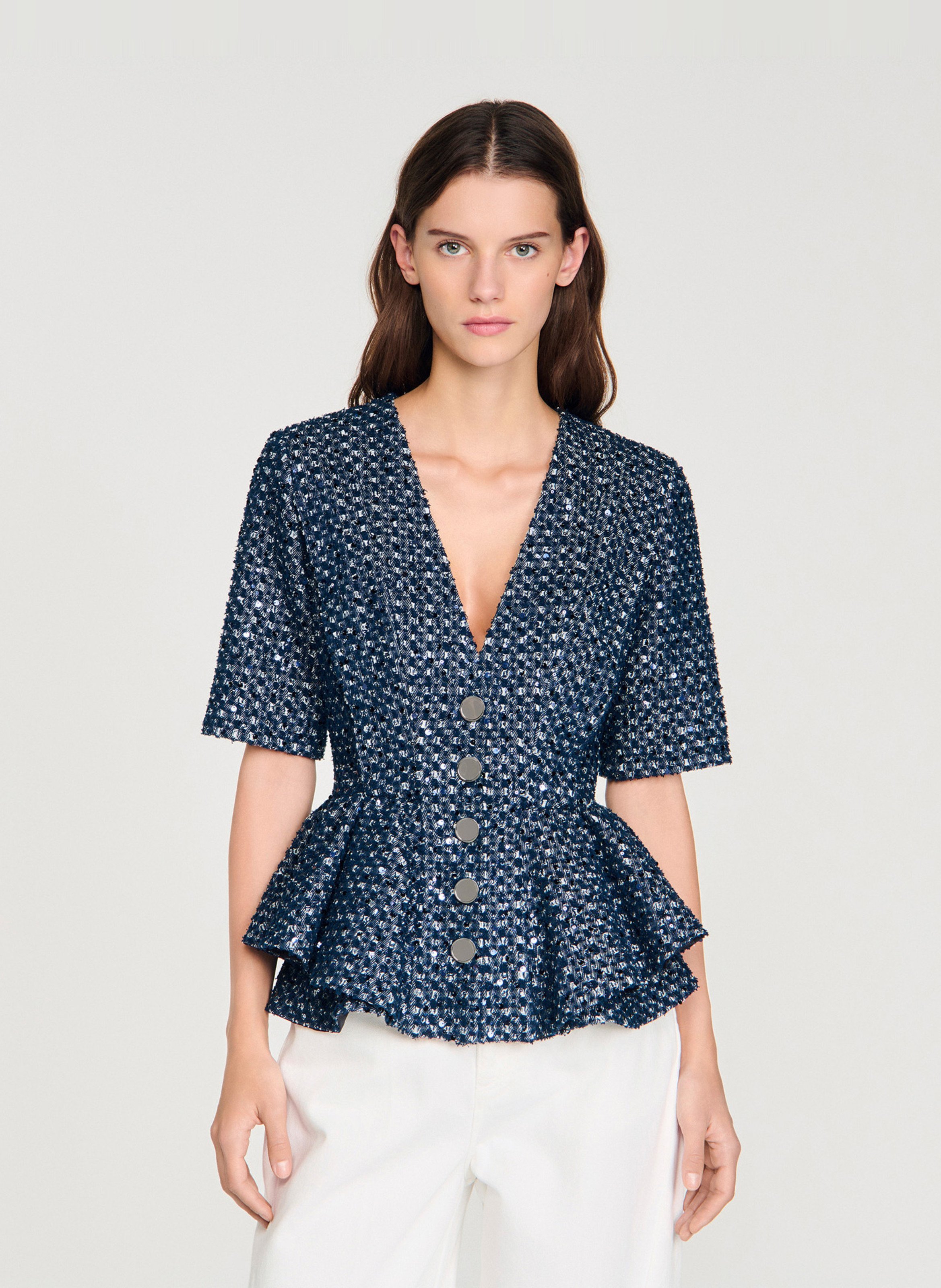 Jasje met V-hals en lovertjes SANDRO Blauw