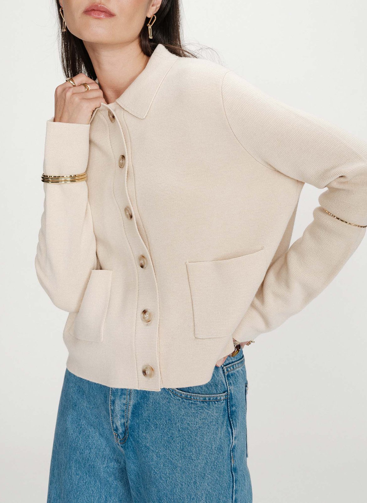 Cardigan droit col classique en maille GRACE ET MILA Marron