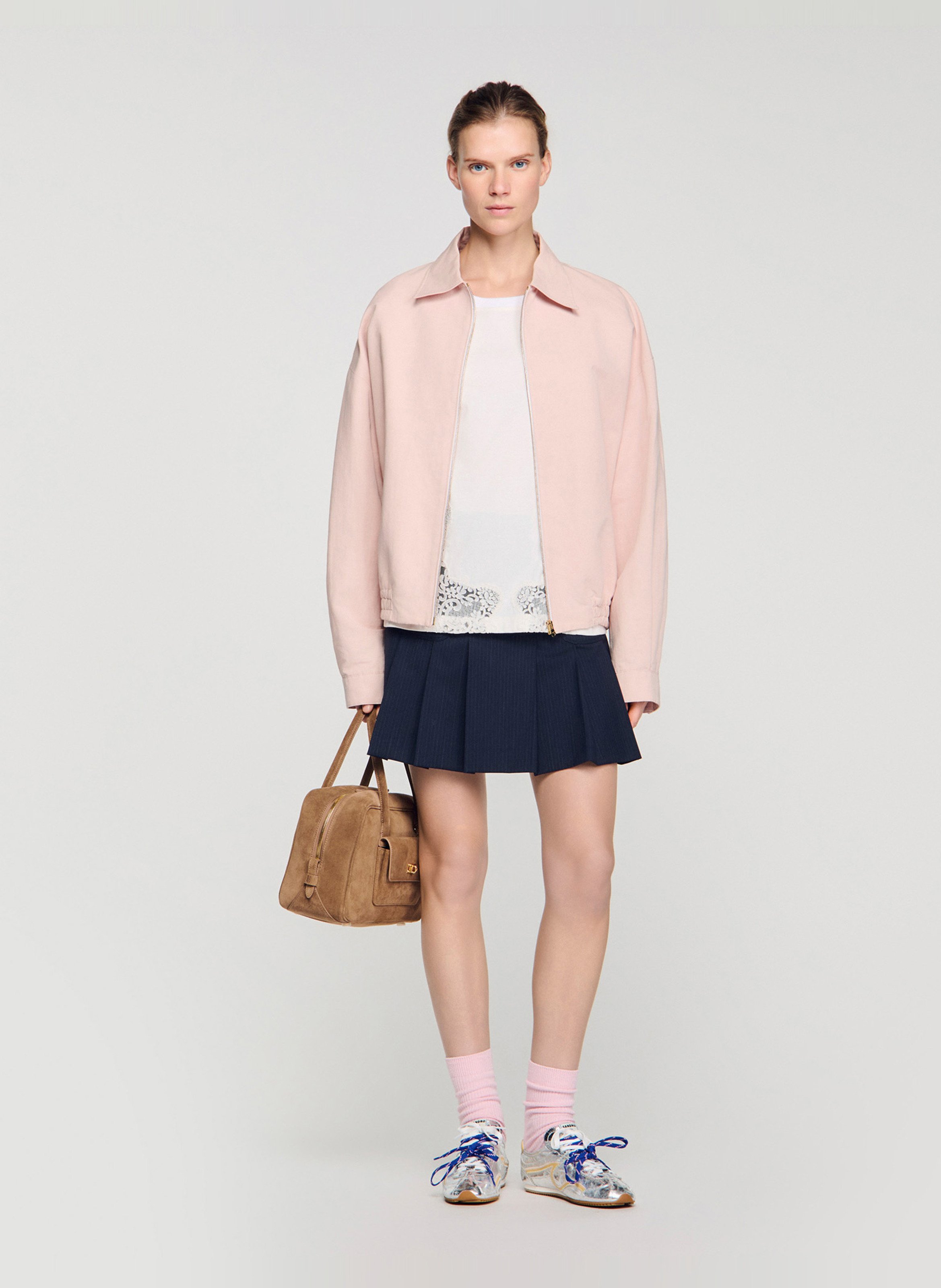 Tee-shirt droit col rond en coton SANDRO Beige