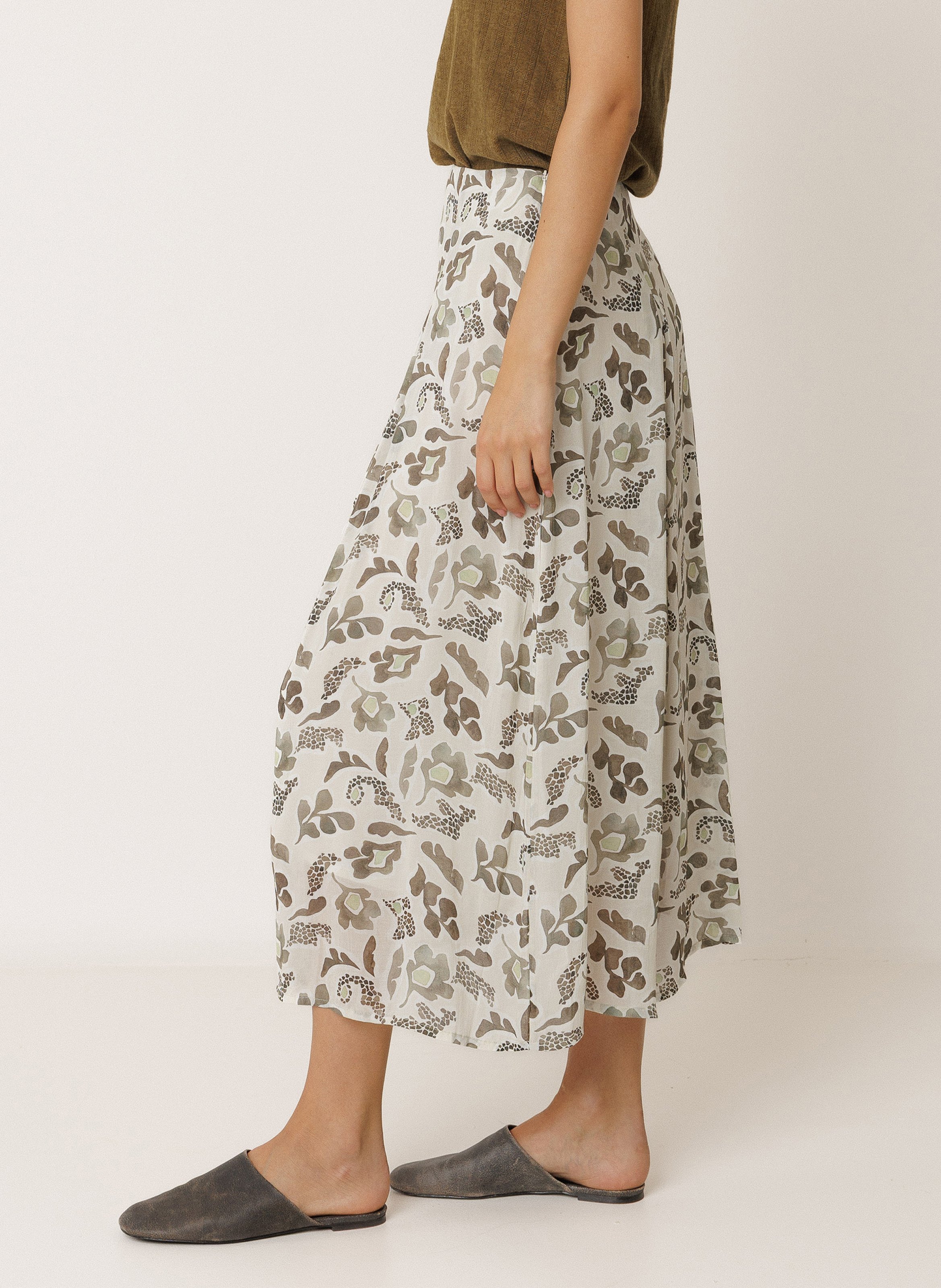 Uitlopende rok met hoge taille en print INDI & COLD Kaki