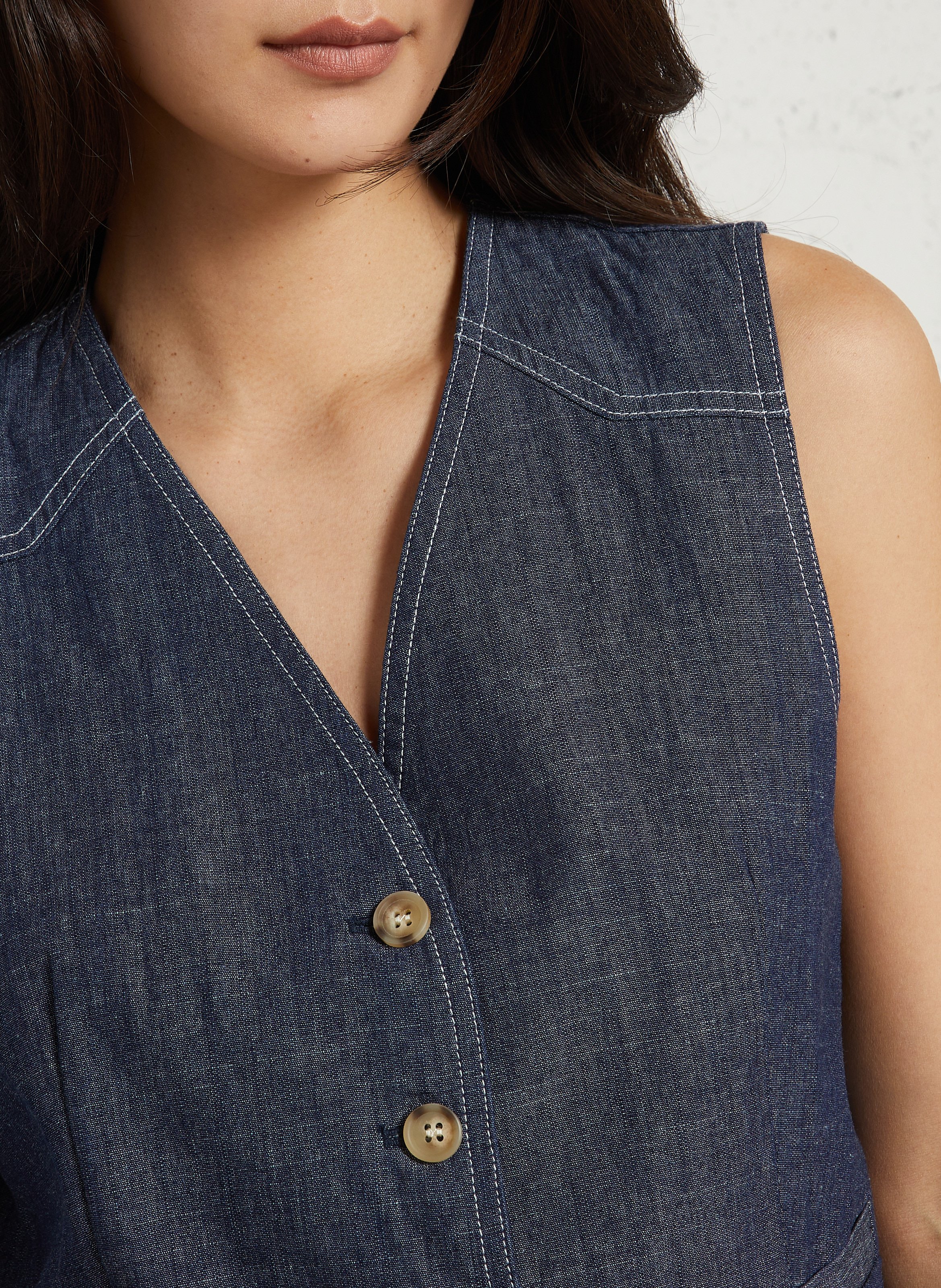 Gilet boutonné col V en denim THE KORNER Bleu