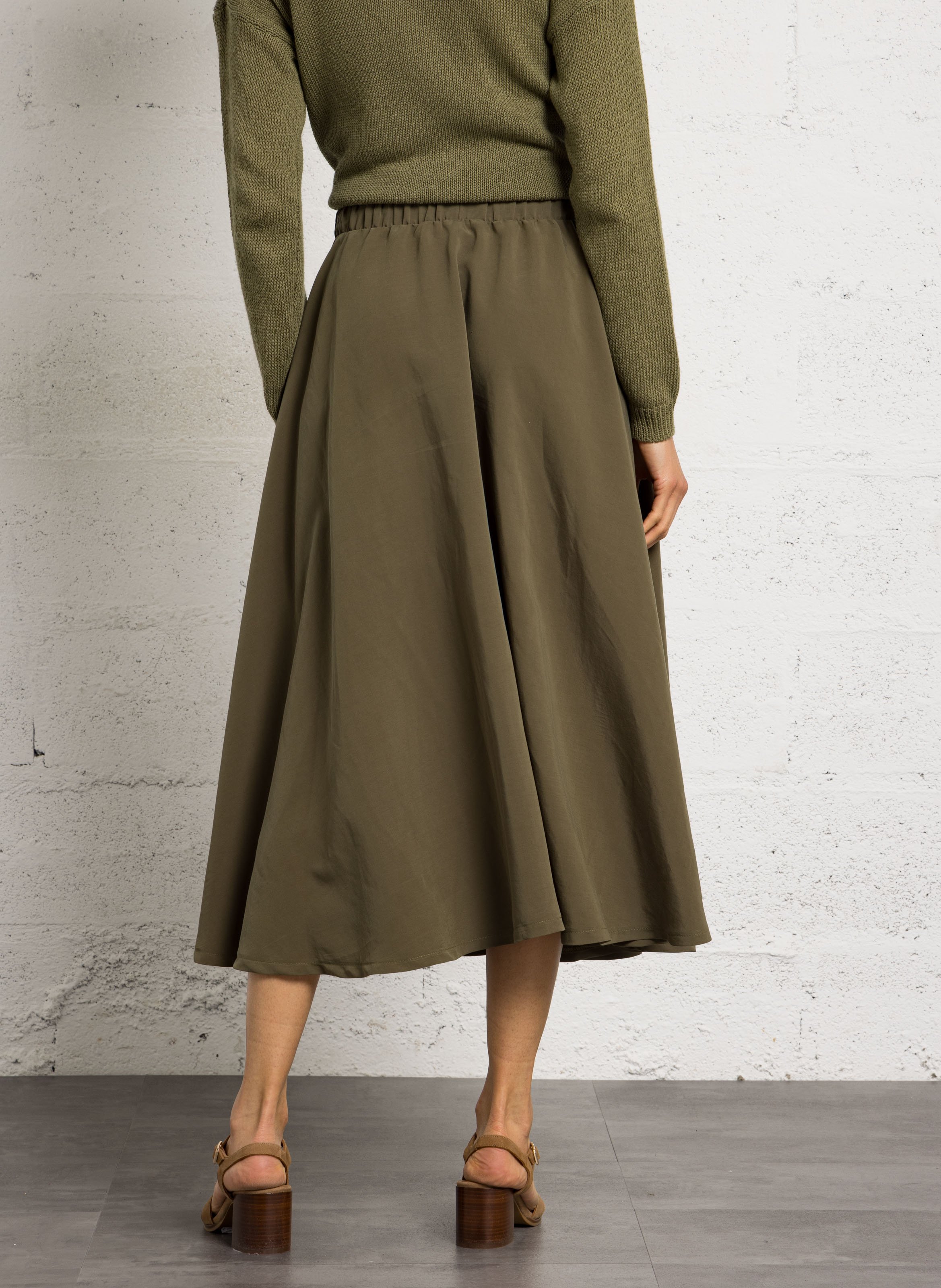 Ausgestellter Rock mit elastischer Taille in Uni PLEASE Khaki