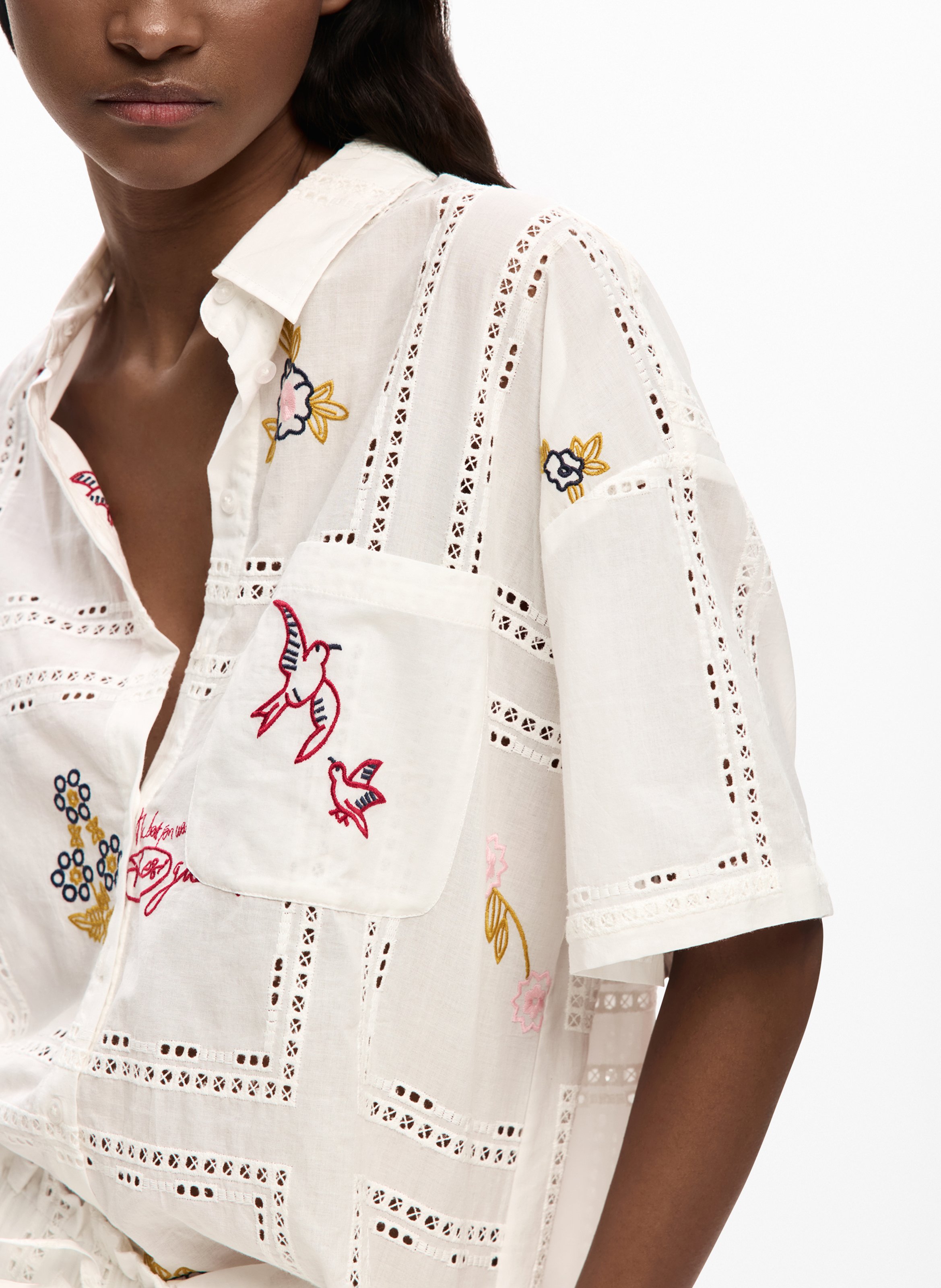 Straight embroidered cotton shirt DESIGUAL White