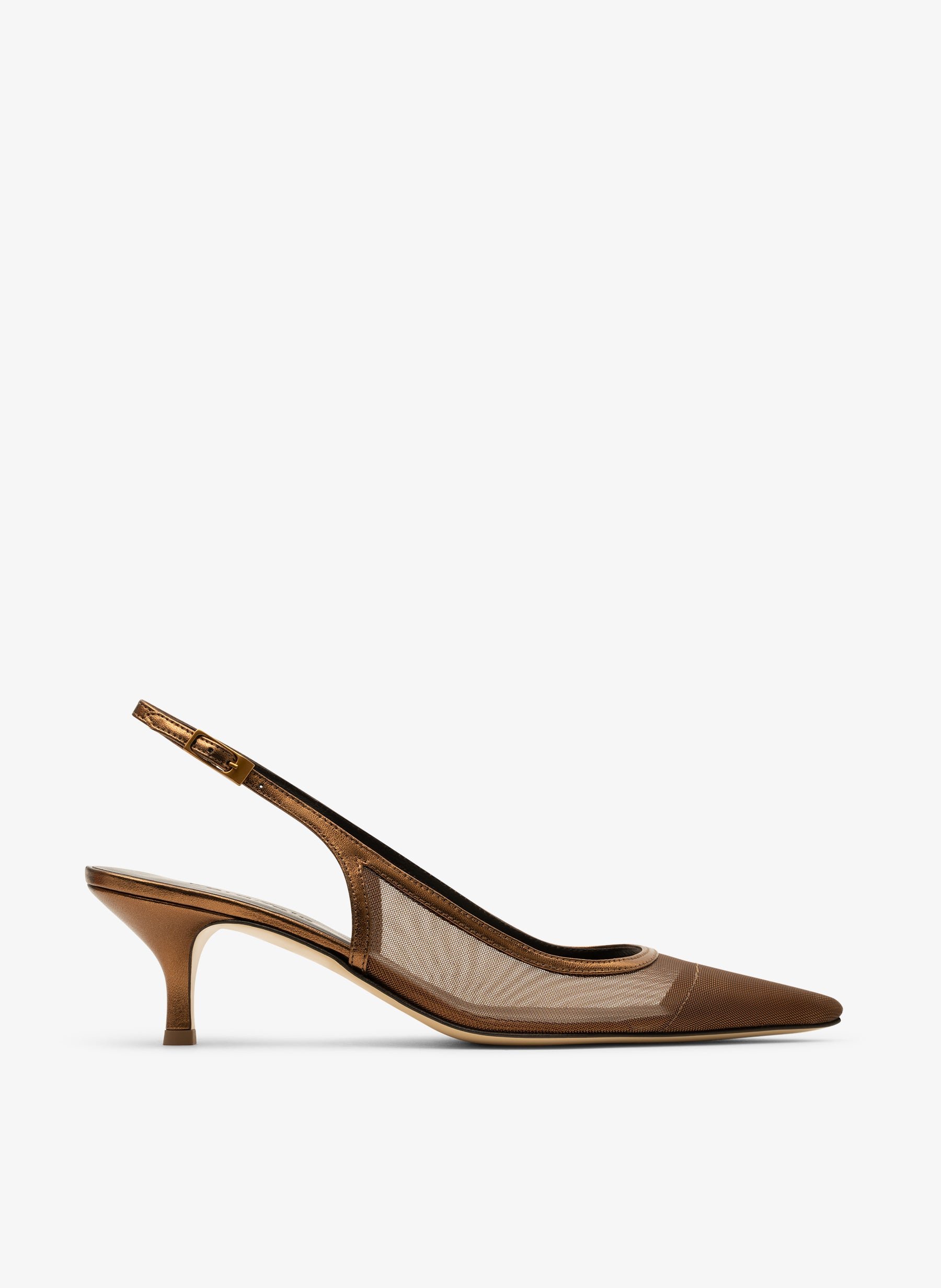 Slingback en cuir et mesh bronze PARALLELE PARIS Marron