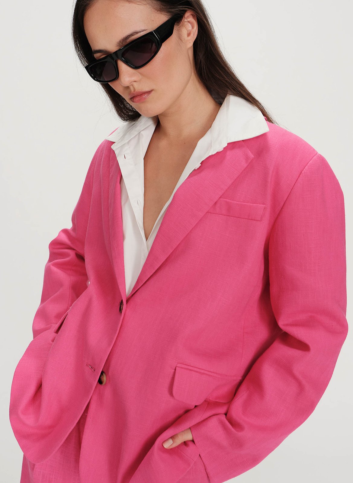 Veste tailleur oversize en lin mélangé GRACE ET MILA Rose