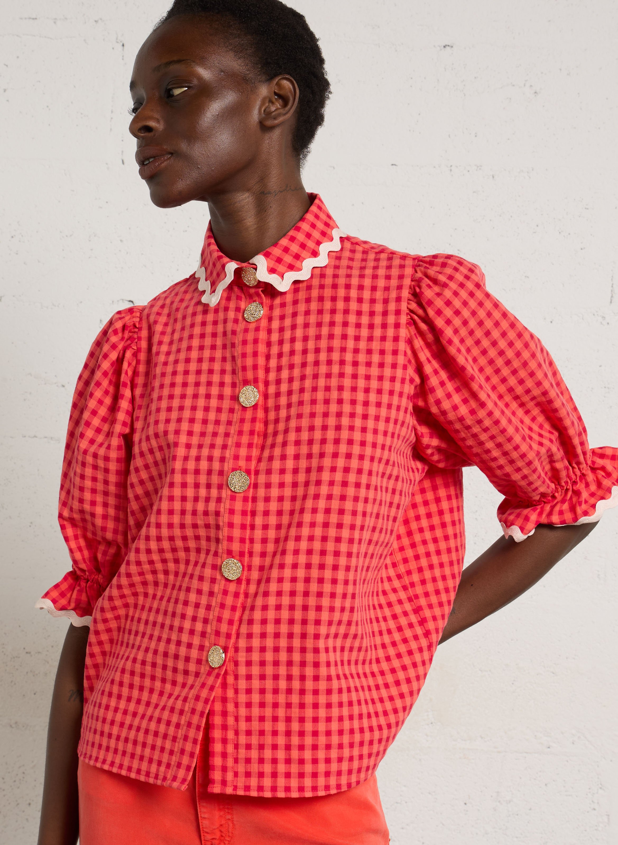 Cotton shirt with Peter Pan collar ELISE CHALMIN Red