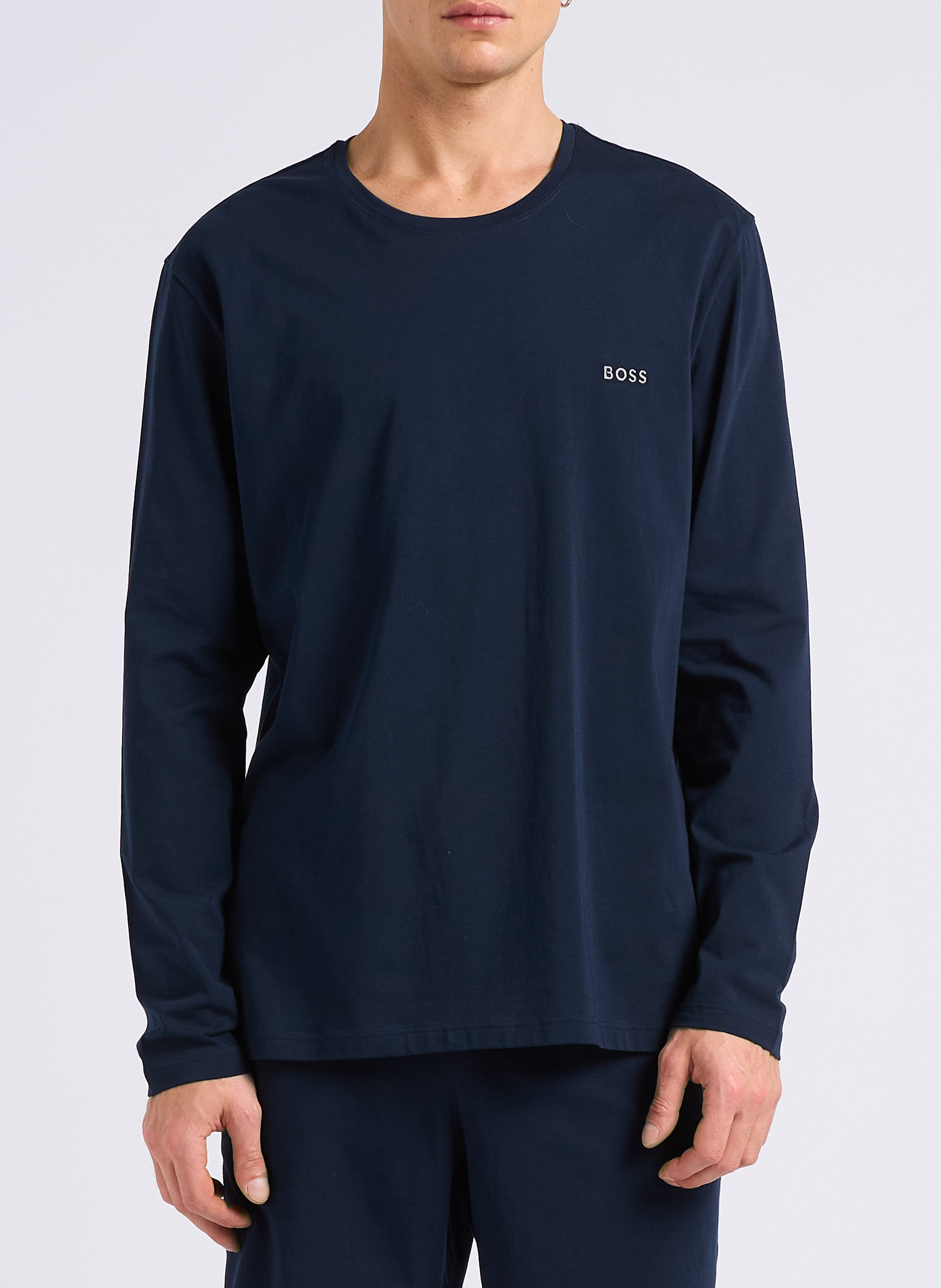 Cotton Long sleeve t-shirt with embroidered logo BOSS Blue