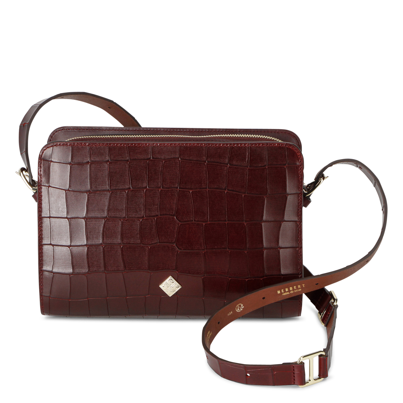 Sac bandoulière jacquard en cuir HERBERT FRERE SOEUR Prune