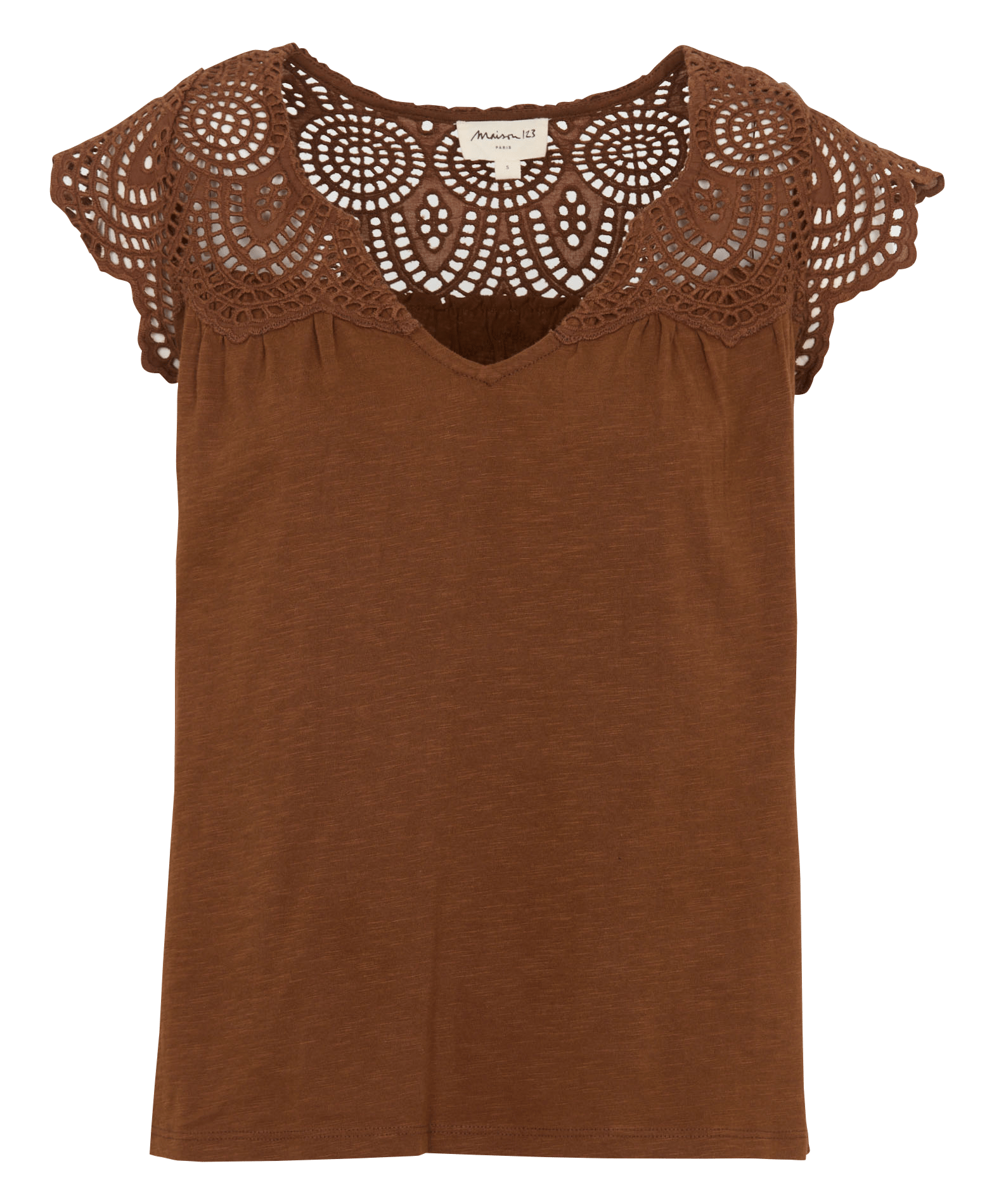 Camiseta regular fit de algodón con cuello redondo MAISON 123 Beige