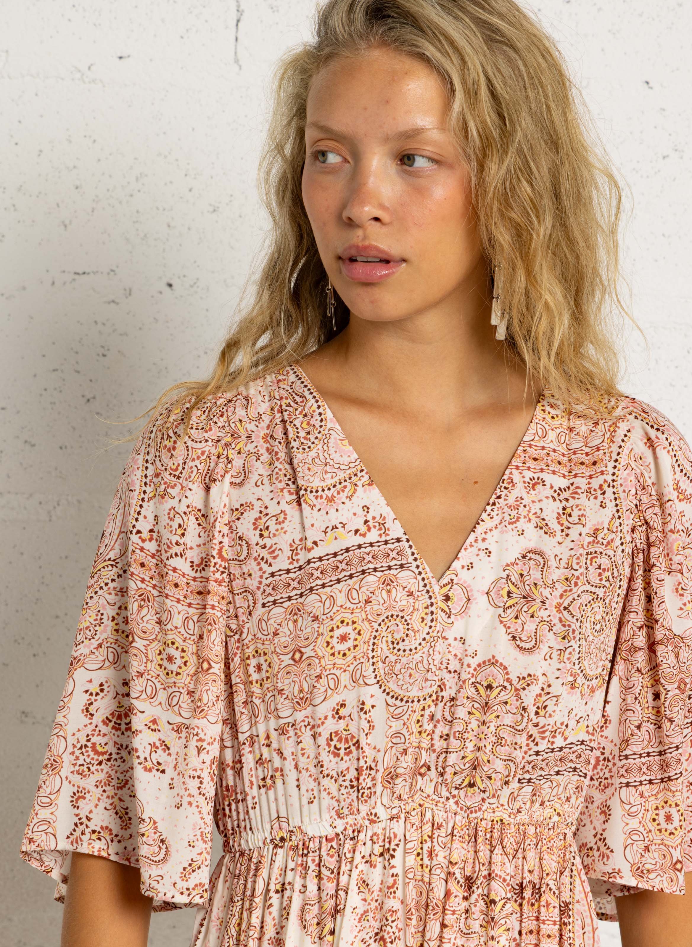 Robe longe col V  MAISON 123 Rose