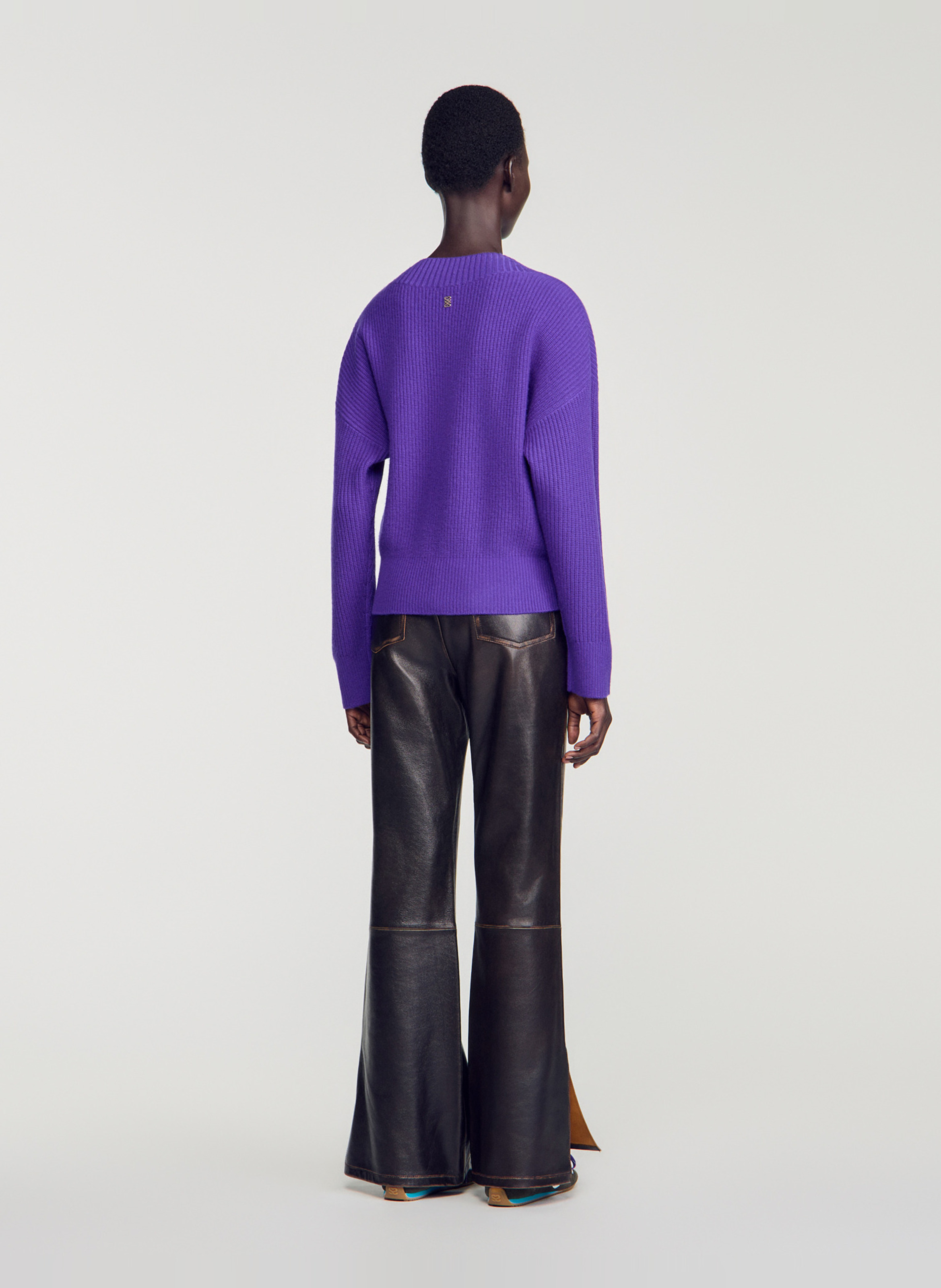 Pull ample col V en laine SANDRO Violet