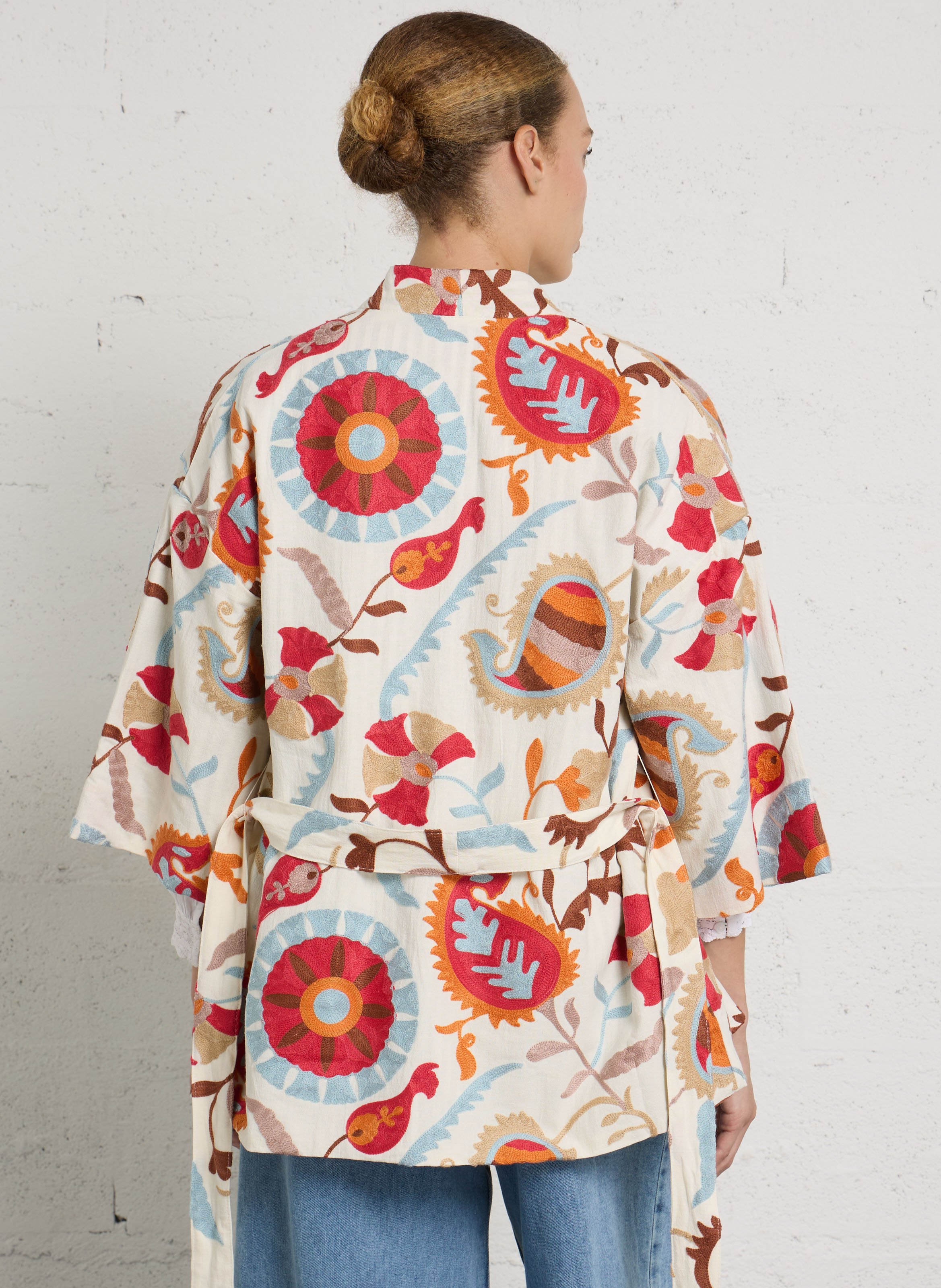 Kimono recht kort van katoen en linnen SUD EXPRESS Veelkleurig