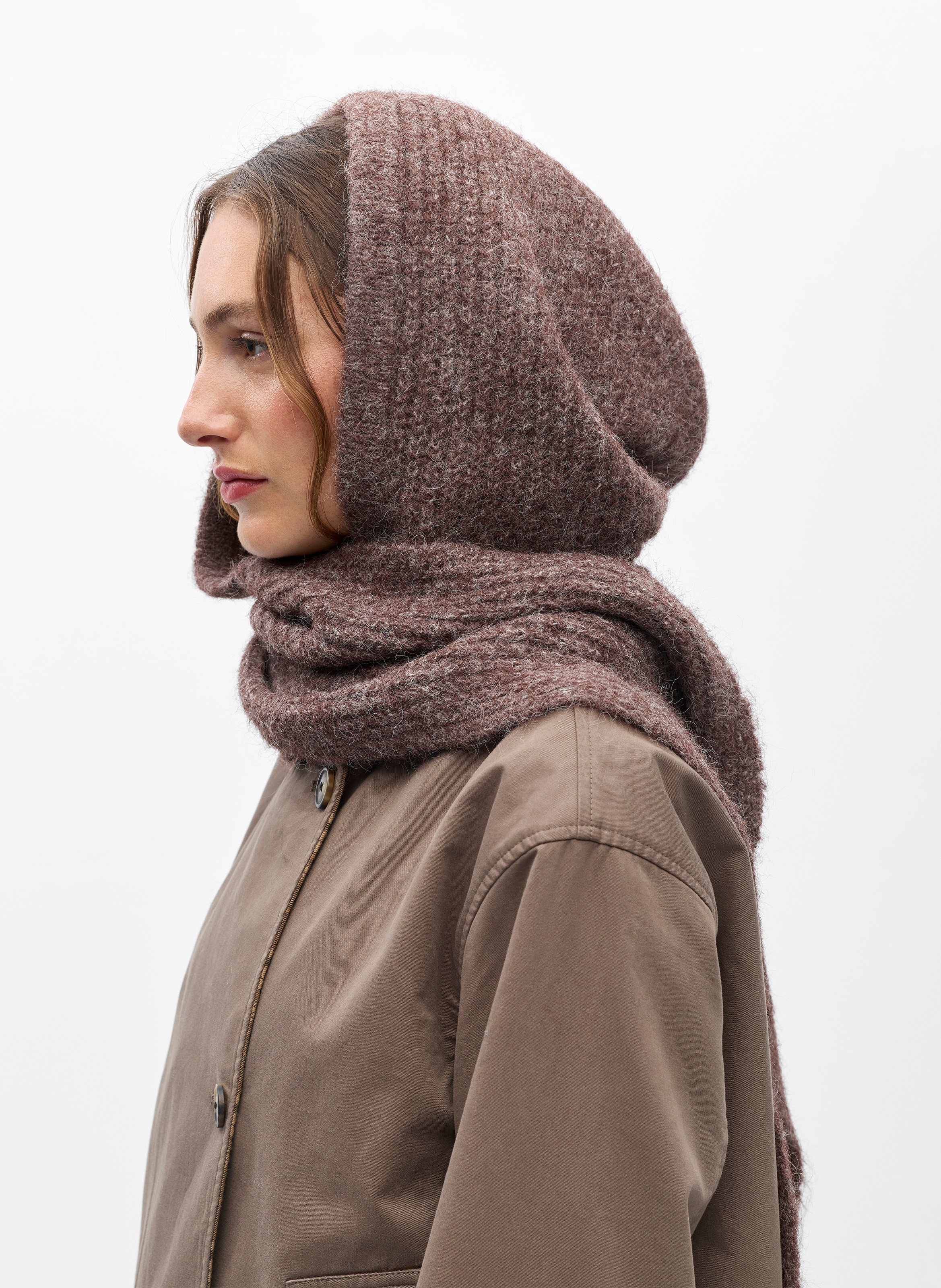 Cagoule en maille côtelée OBJECT Marron