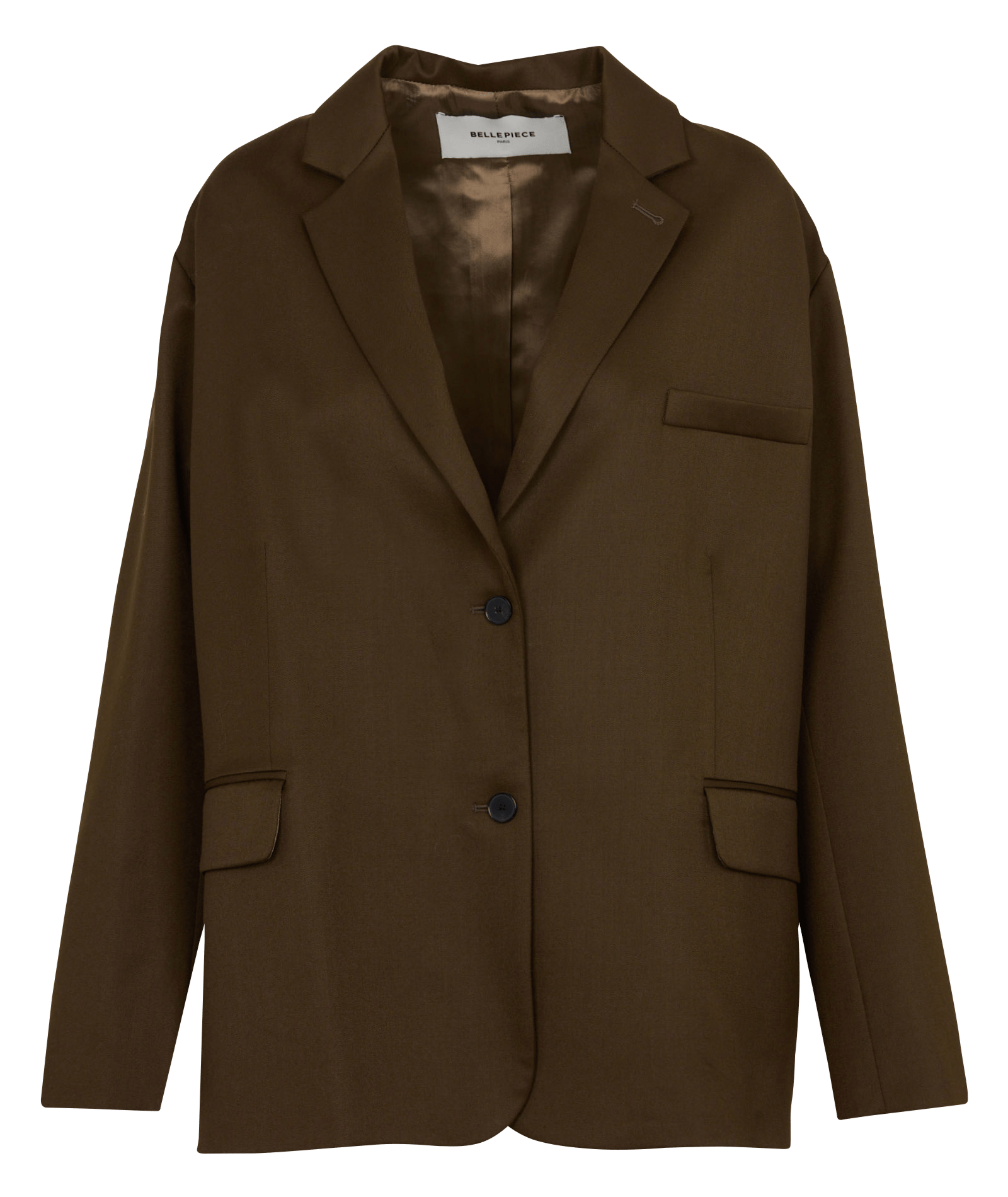 Oversized blazer with a checkered virgin wool shawl collar BELLEPIECE Brown