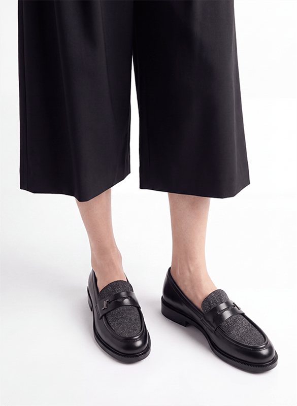 Leather loafers with herringbone detail JONAK Grey